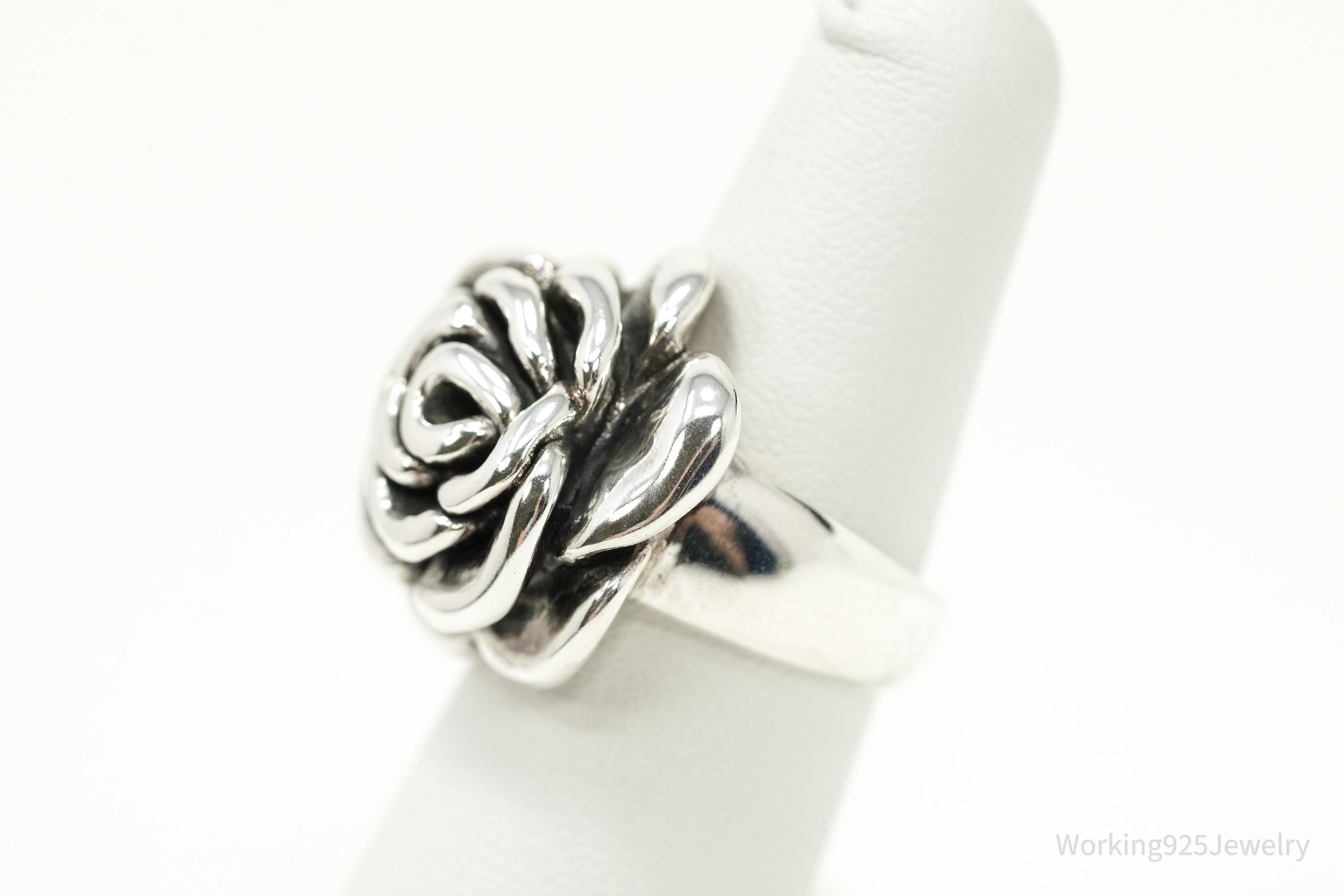 Vintage Puffy Rose Sterling Silver Hollow Ring - Size 6