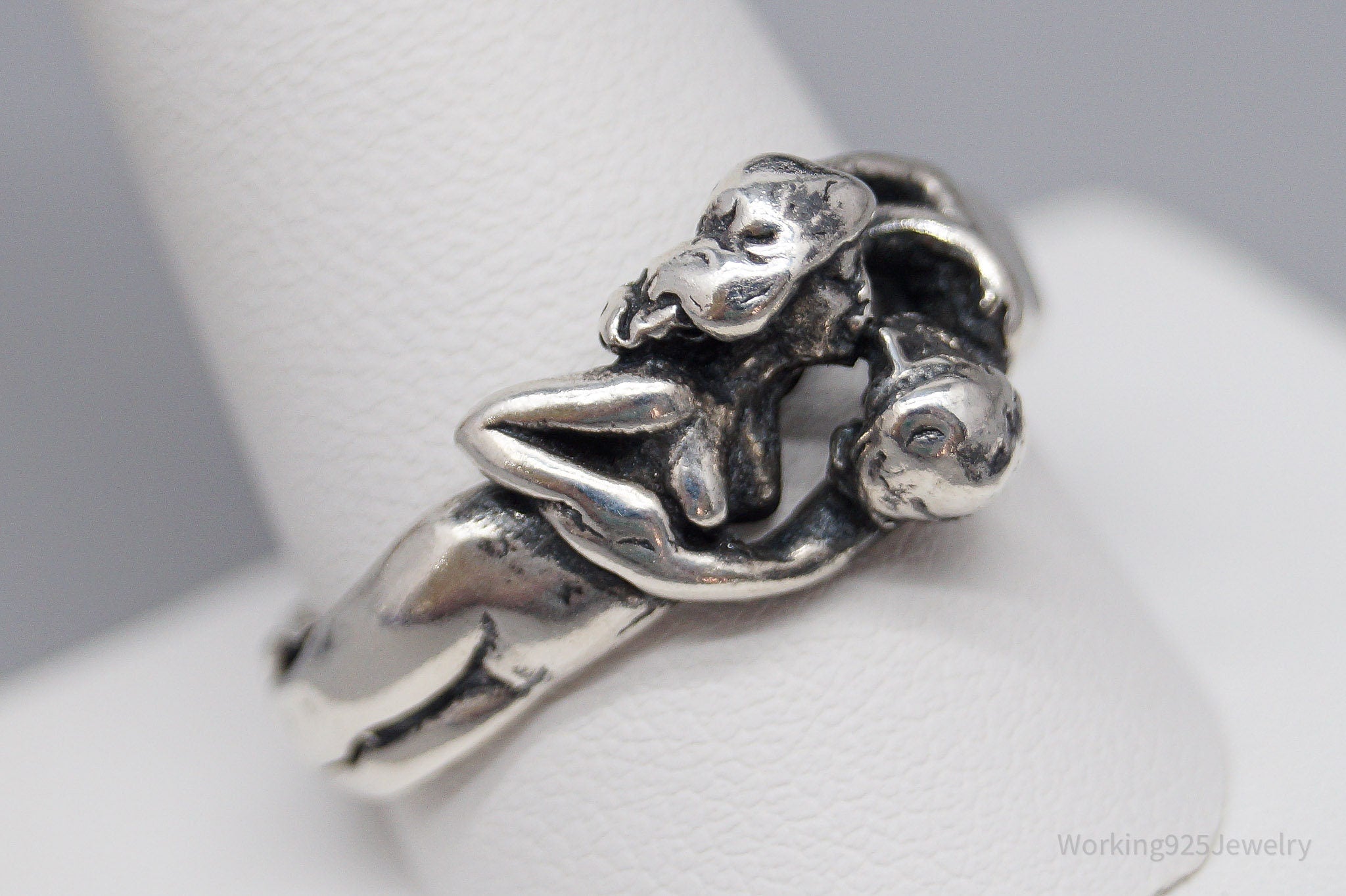 Vintage Kissing Couple Lovers Sex Sterling Silver Ring - Size 12.5