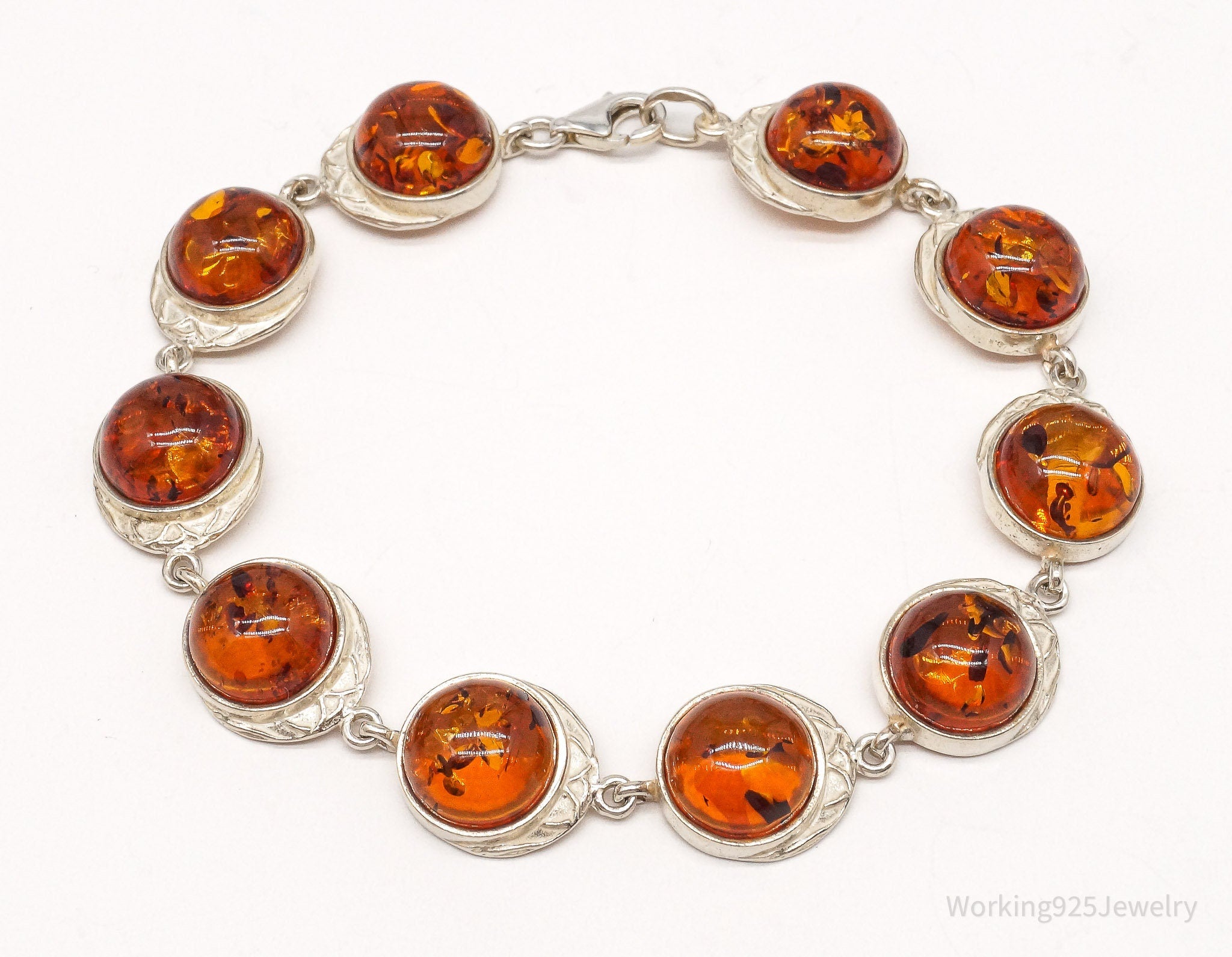 Vintage Amber Modernist Sterling Silver Bracelet - 7 3/8"