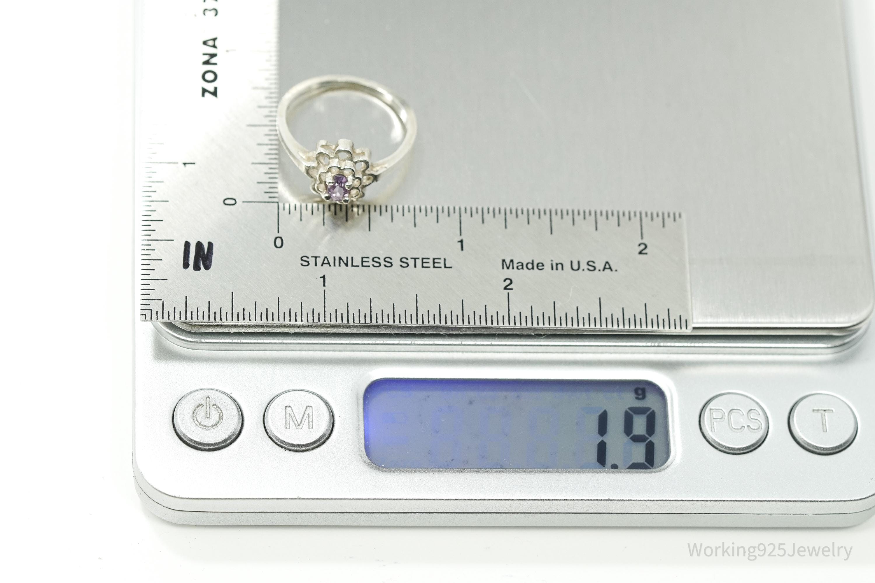 Vintage Amethyst Sterling Silver Ring - Size 6.75