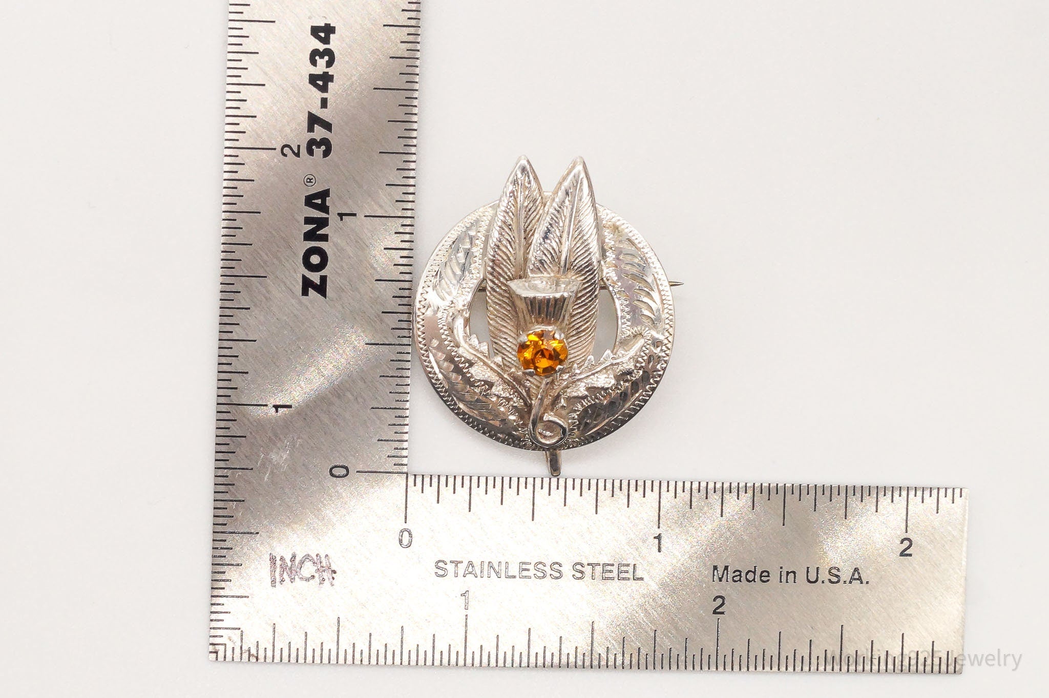 Vintage WB Ward Brothers Citrine Scottish Thistle Sterling Silver Brooch