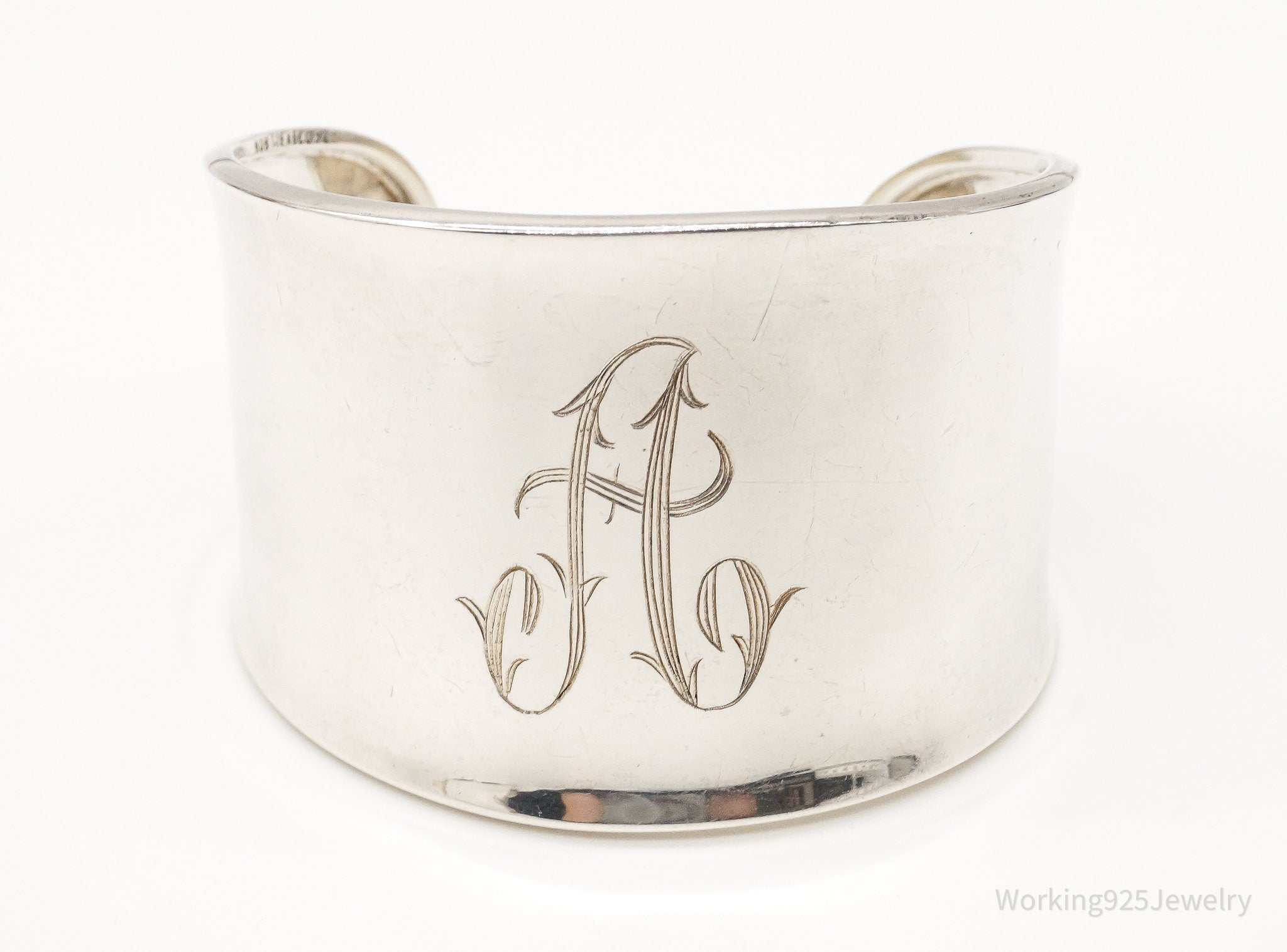 Vintage Mexico Modernist HOB "A" Initial Sterling Silver Cuff Bracelet