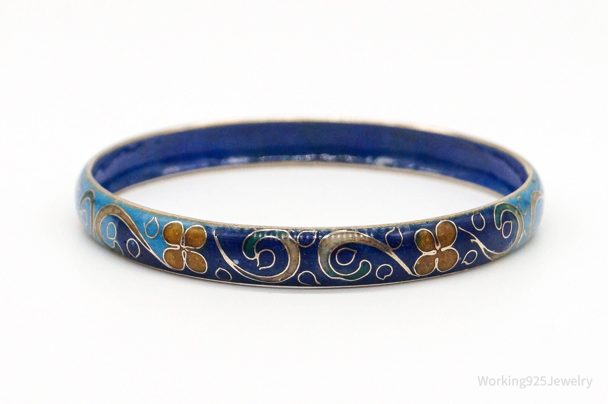 Vintage Painted Enamel Floral Art Nouveau Bangle Bracelet