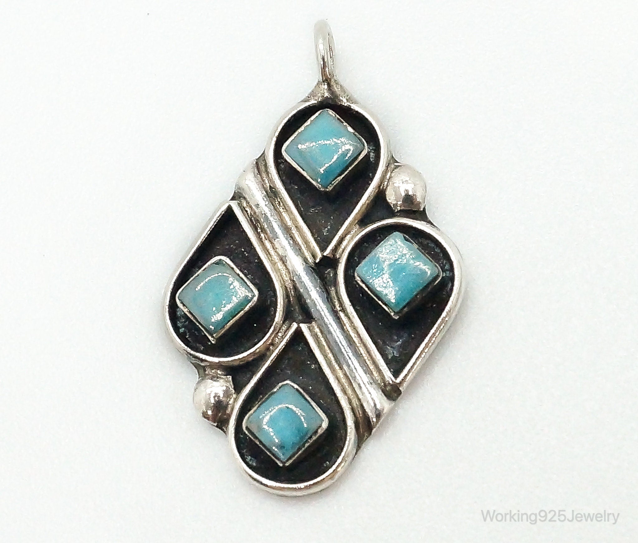 Vintage Native American Elliot Gasper Zuni Turquoise Sterling Silver Pendant