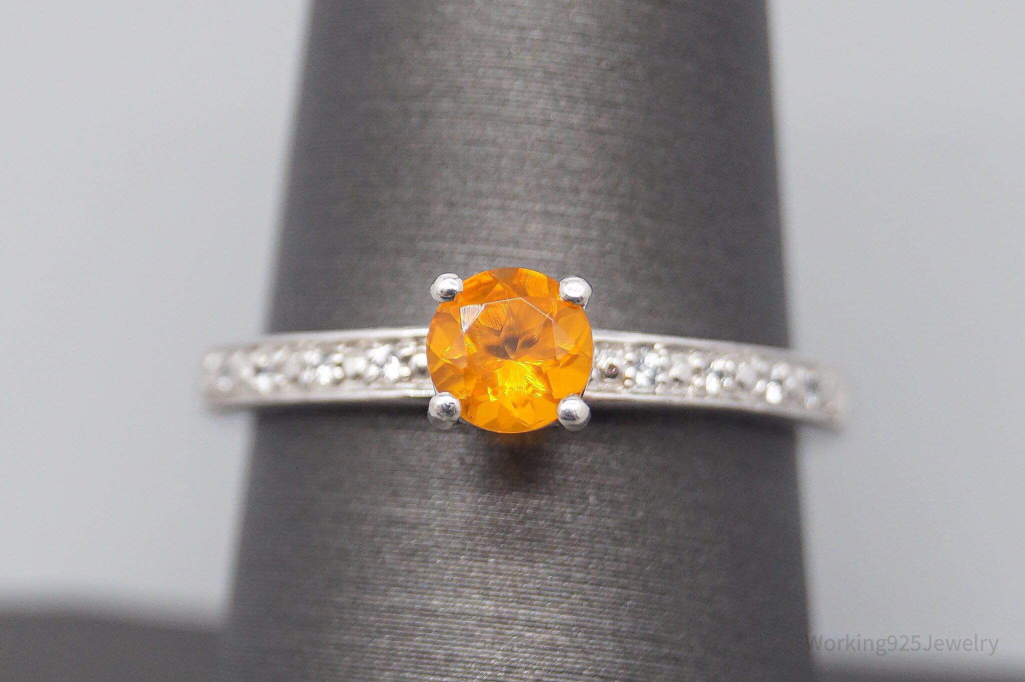 JTV Fire Opal & White Topaz Sterling Silver Ring - Size 8