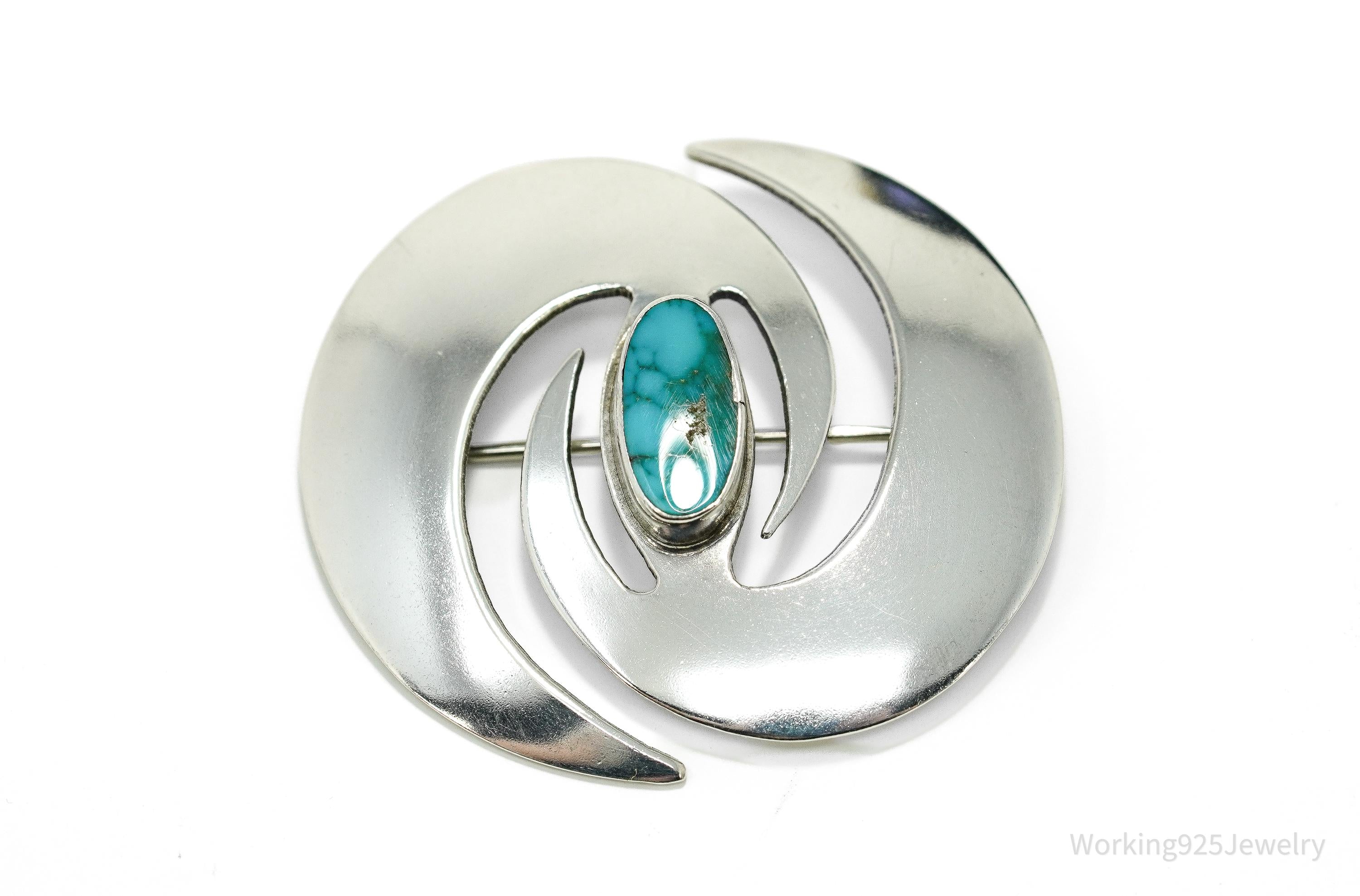 Vintage Native American Turquoise Sterling Silver Brooch Pin