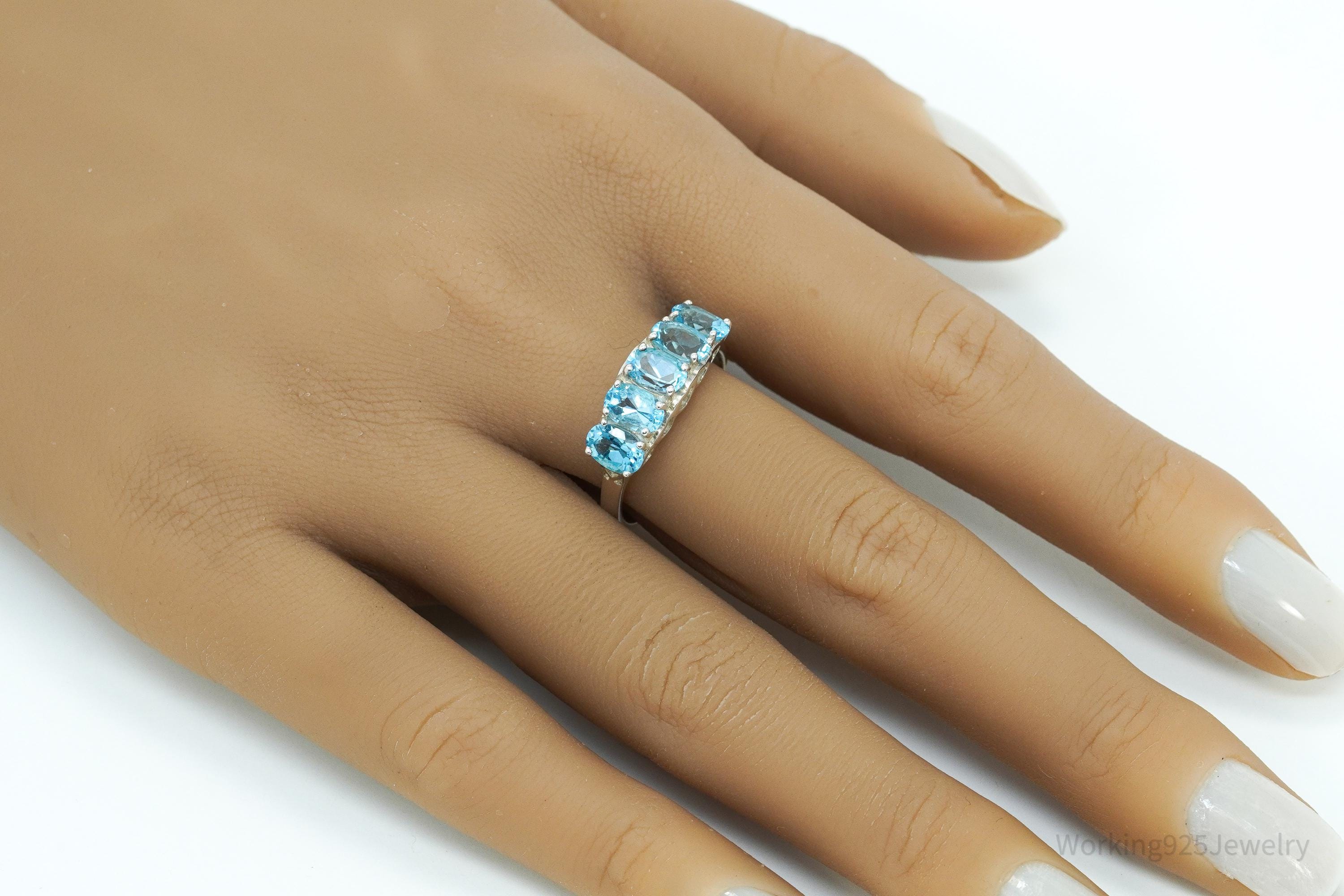 Vintage CNA Blue Topaz Sterling Silver Ring - Size 8.75