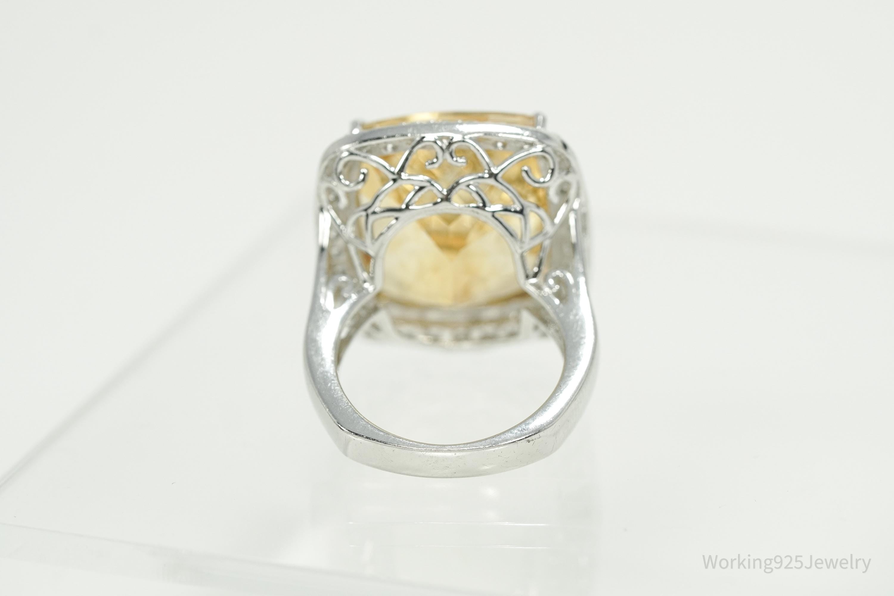 KHR Large Citrine & Cubic Zirconia Sterling Silver Ring Size 7.5