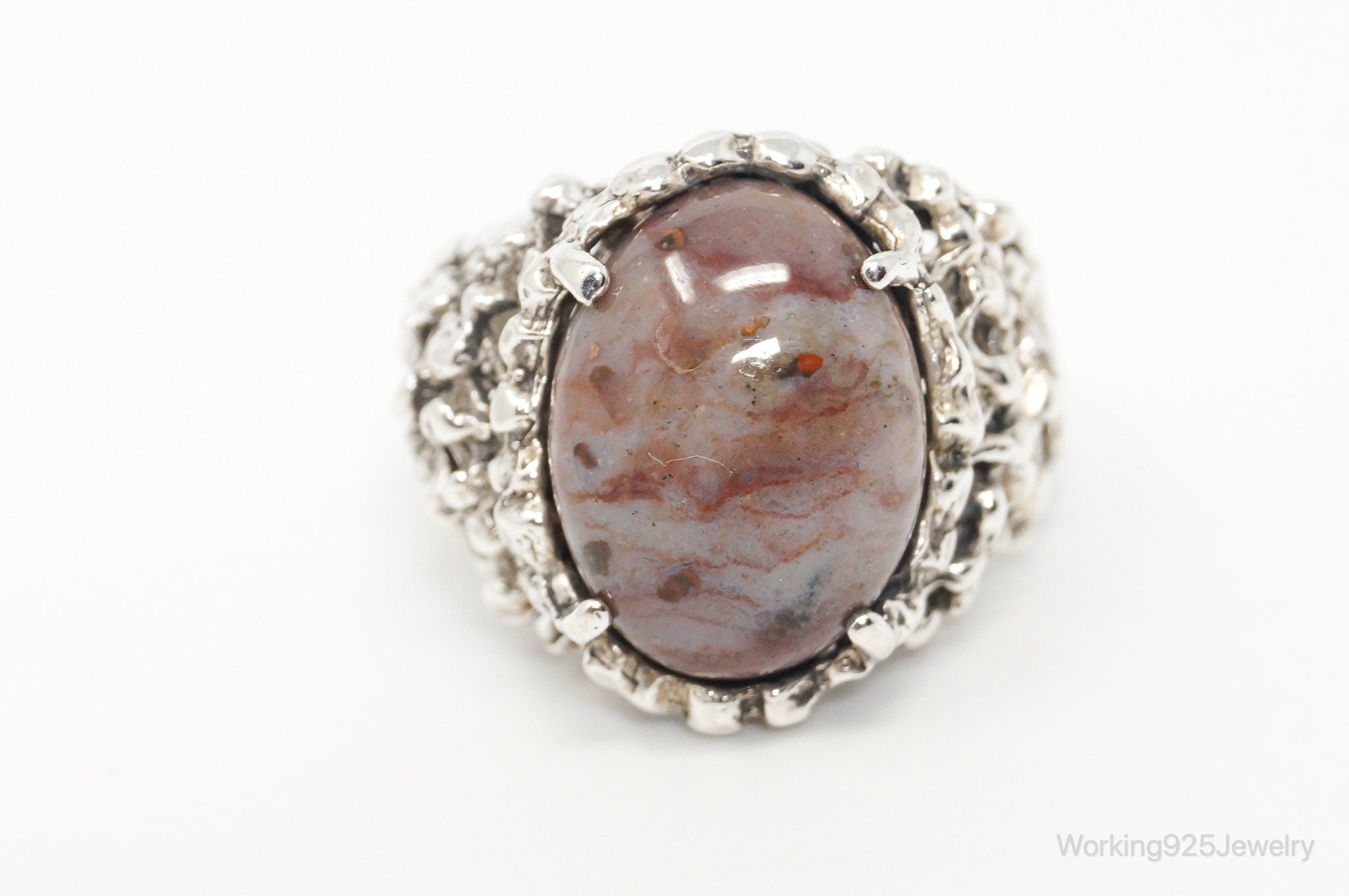 Vintage Unique Jasper Brutalist Sterling Silver Ring - Sz 10.75