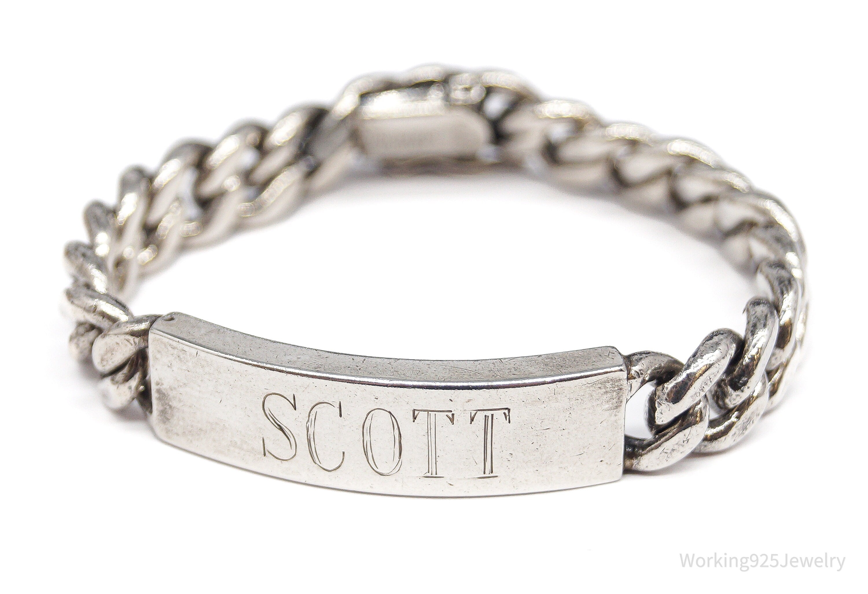 Vintage Mid Century Napier "Scott" Name ID Bar Sterling Silver Bracelet - 7.5"
