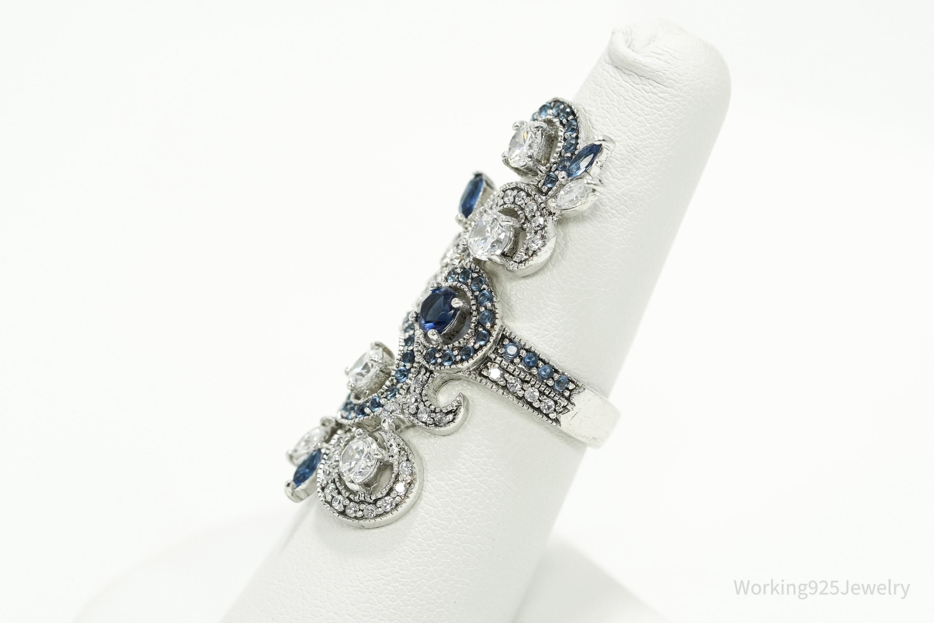 Vintage SETA Faux Blue Sapphire & Cubic Zirconia Sterling Silver Ring - Size 7