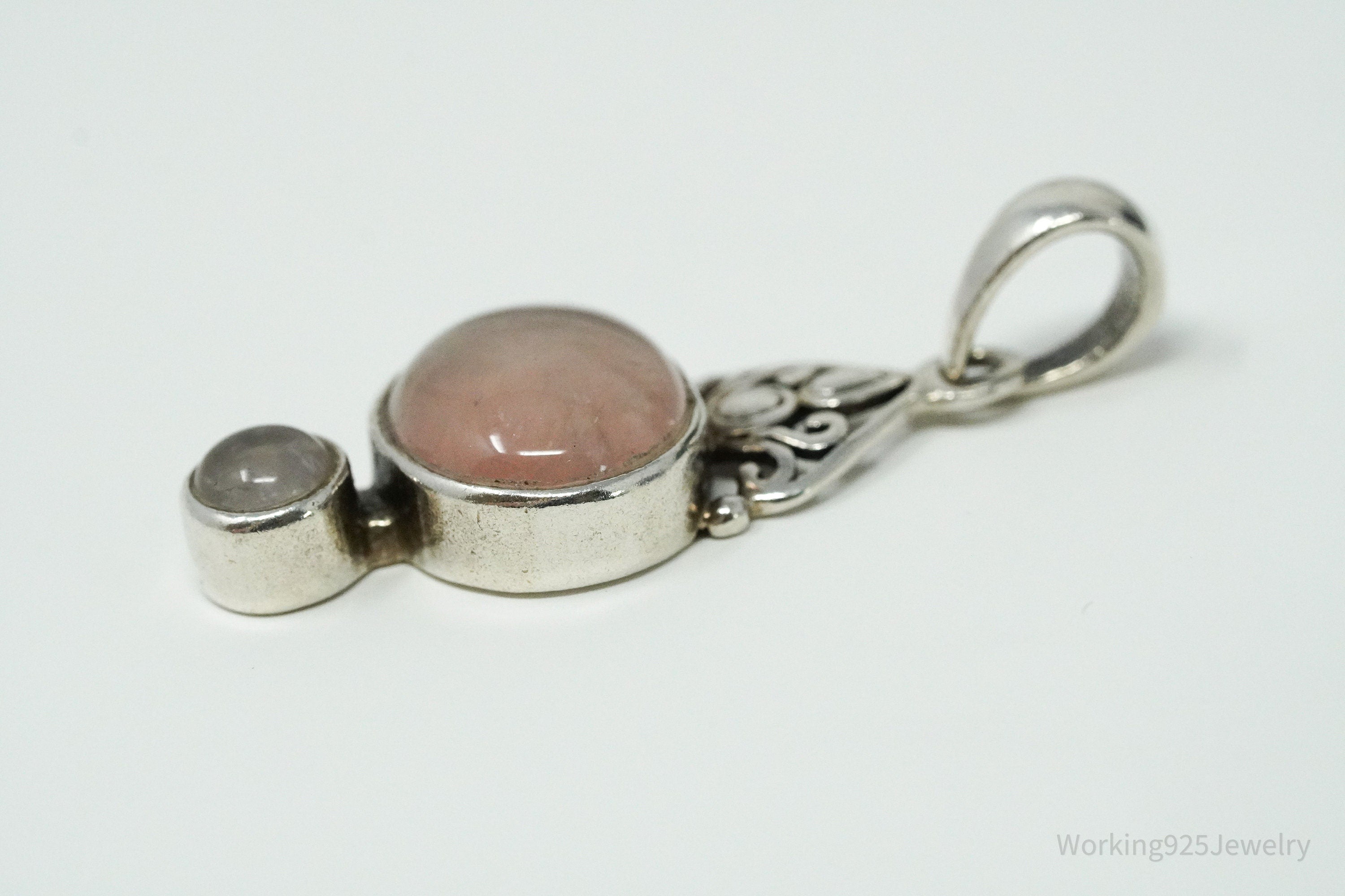 Vintage Rose Quartz & Crystal Quartz Sterling Silver Pendant