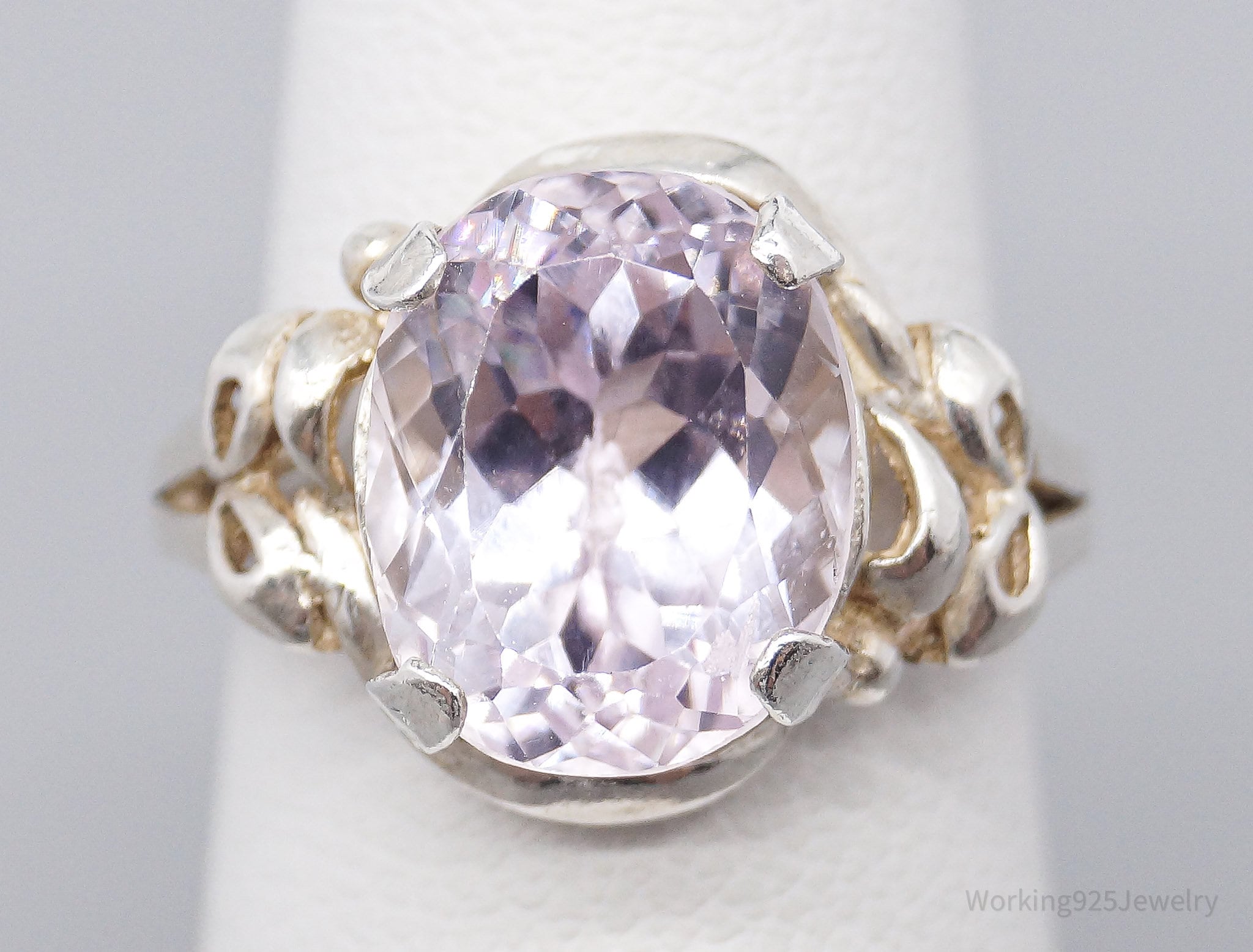 Vintage Large Pink Amethyst Sterling Silver Ring - Size 4.75