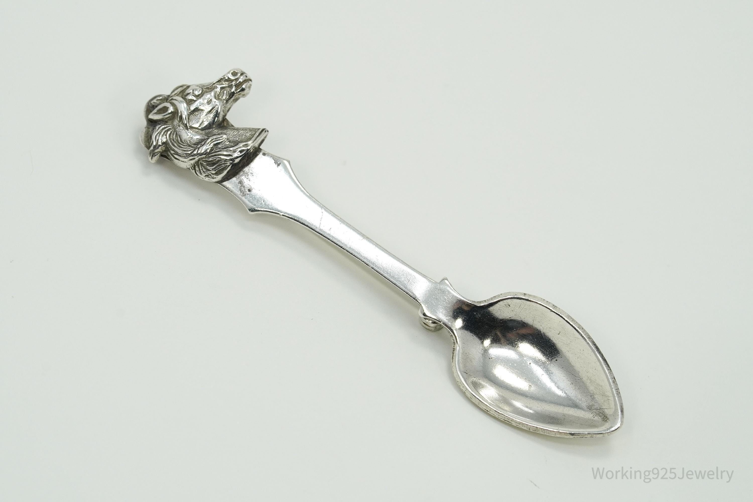 Vintage Horse Head Sterling Silver Spoon Brooch Pin