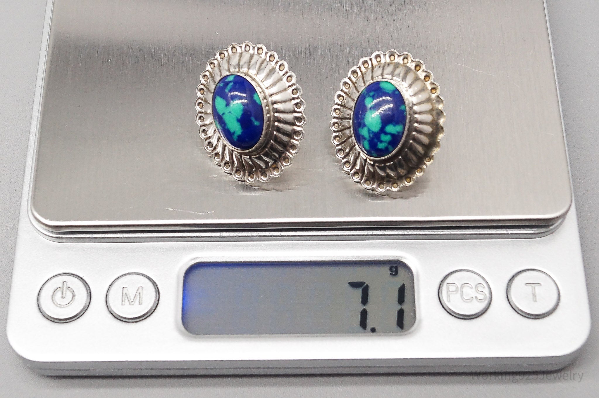 Vintage Native American Azurite Malachite Sterling Silver Earrings