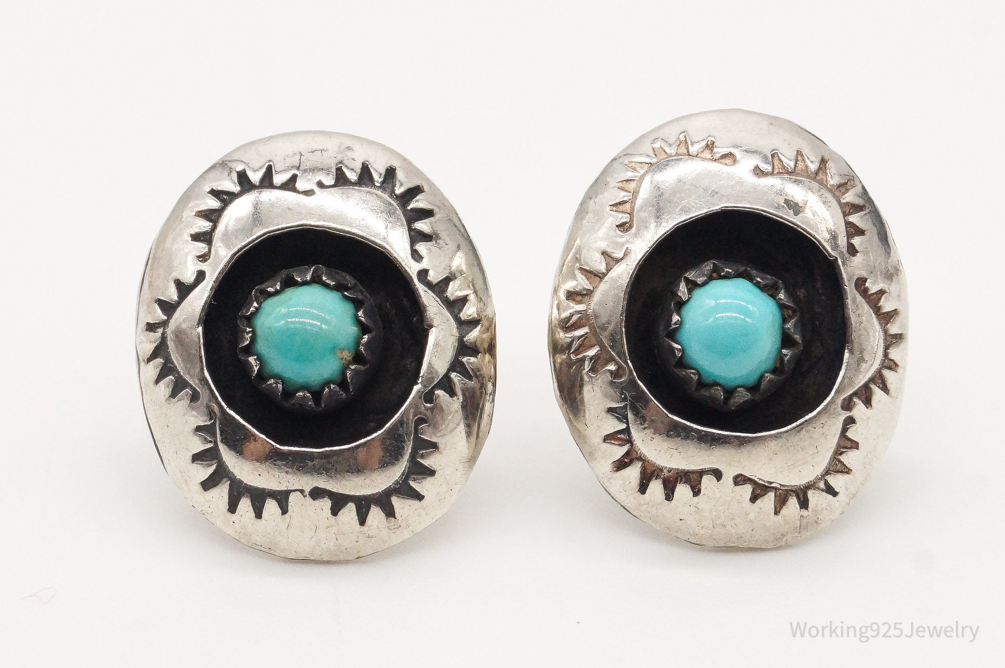 Vintage Native American Turquoise Silver Earrings