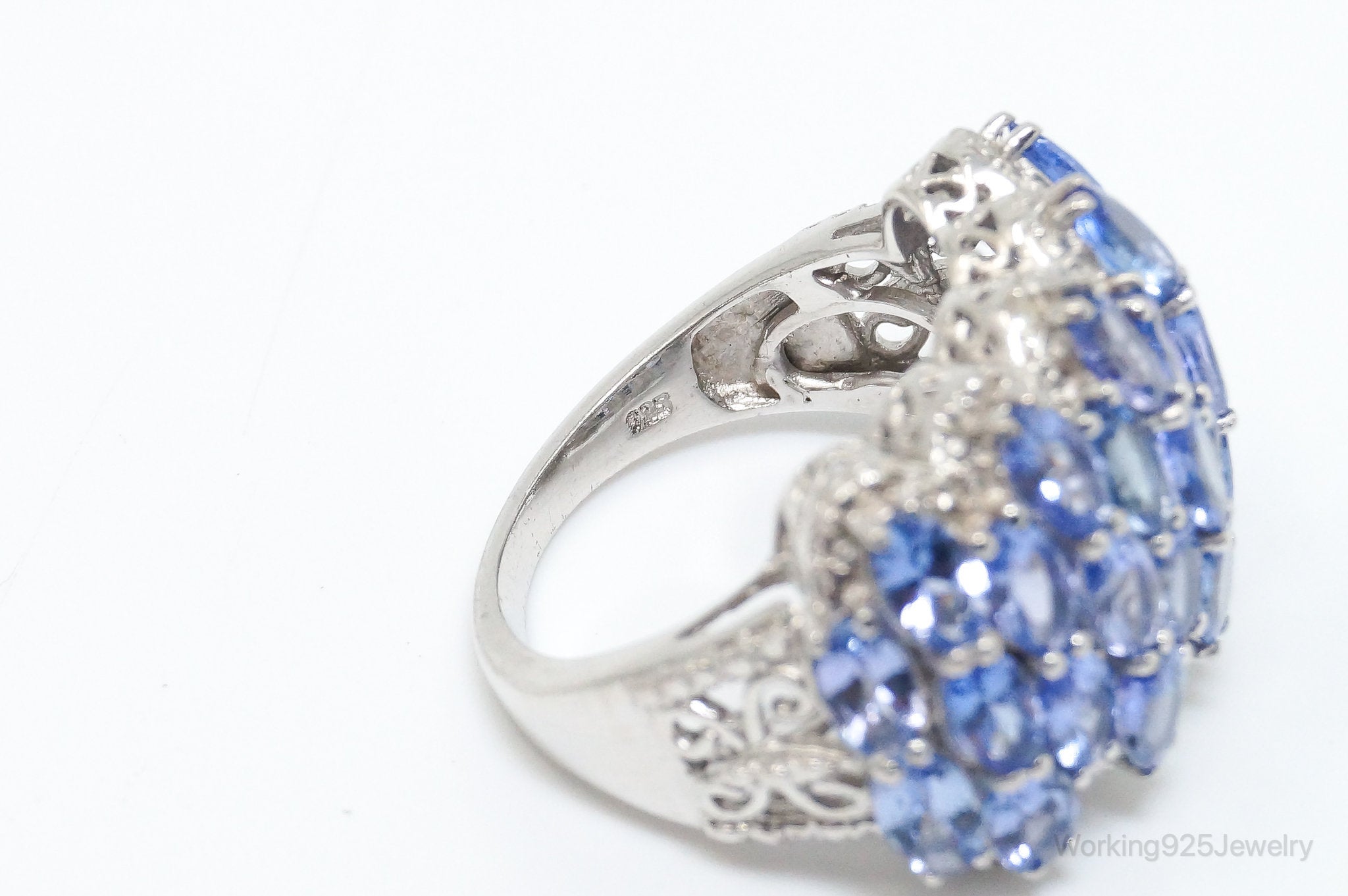 Vintage Iolite 2 Diamond Sterling Silver Ring SZ 8