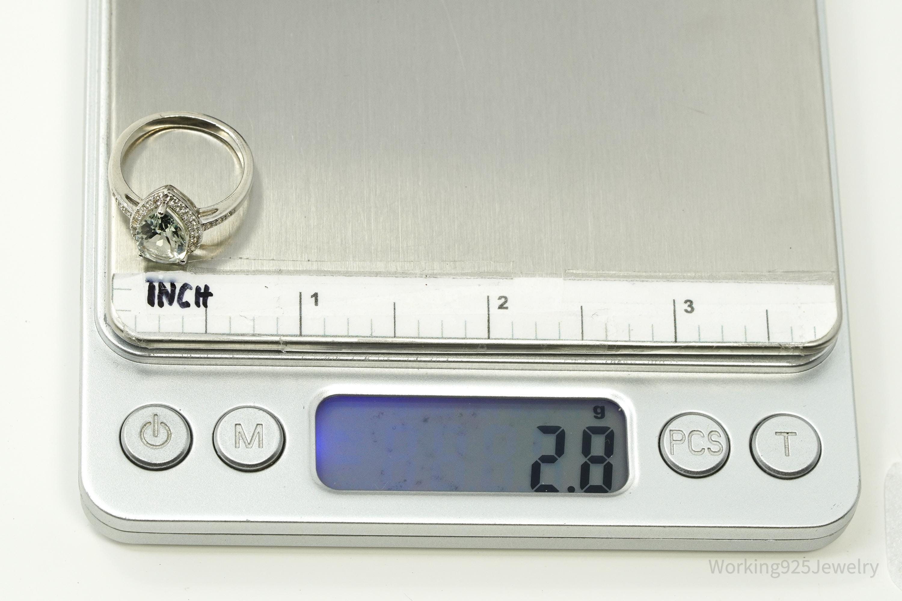 Vintage Green Prasiolite & White Topaz Sterling Silver Ring - Size 6