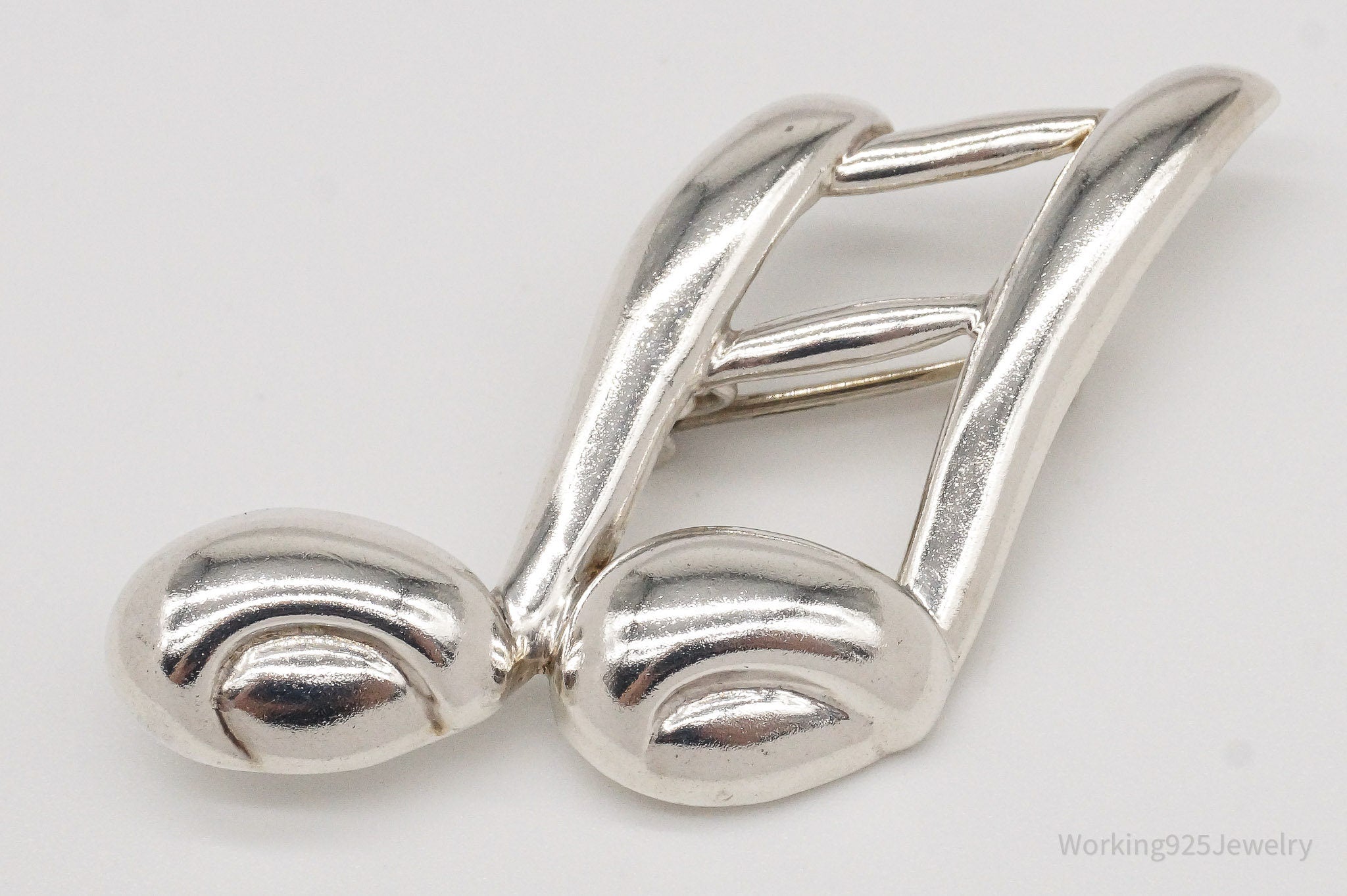 Vintage Puffy Music Note Sterling Silver Brooch Pin