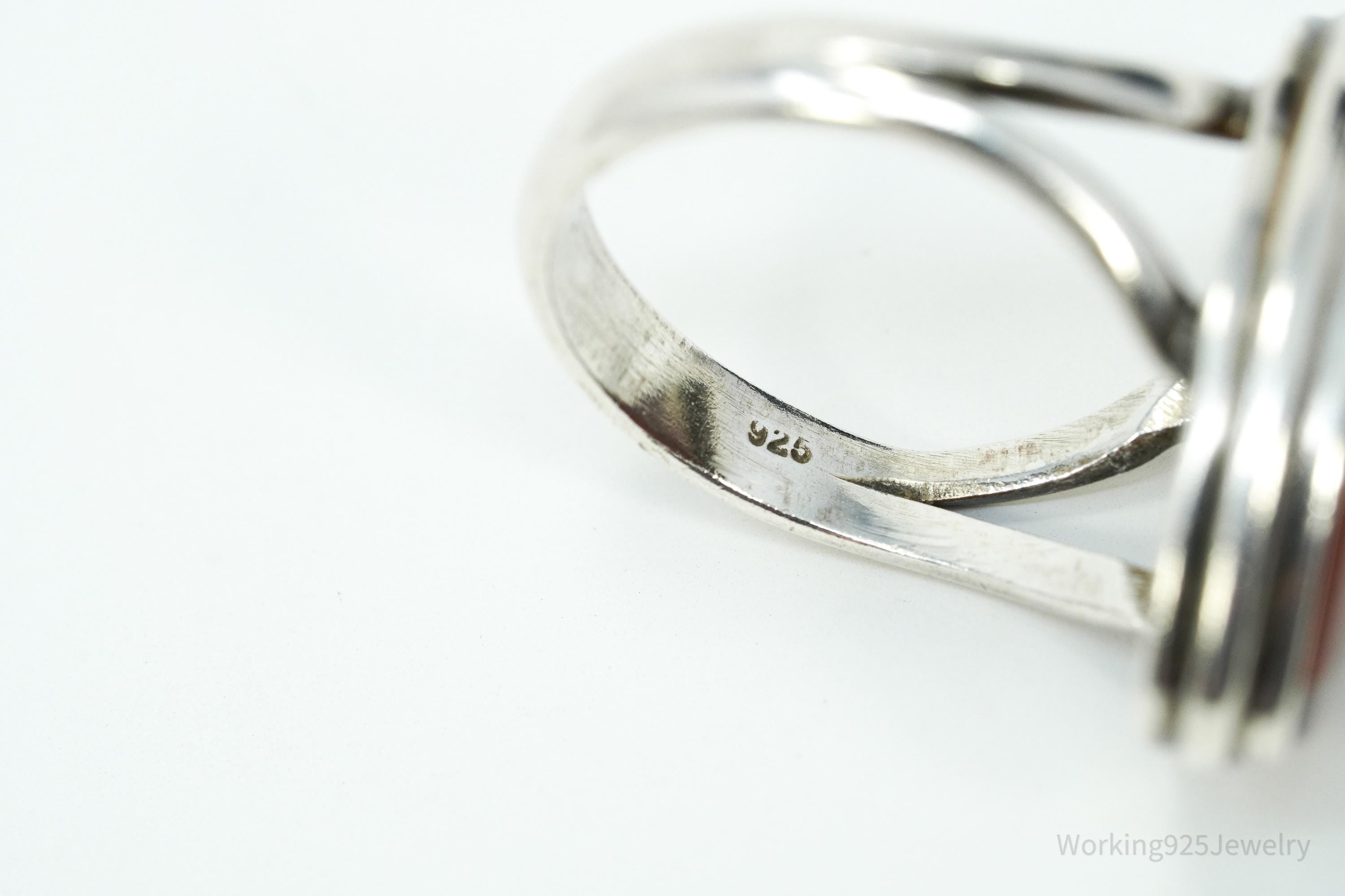 Vintage Agate Sterling Silver Ring - Size 9.75