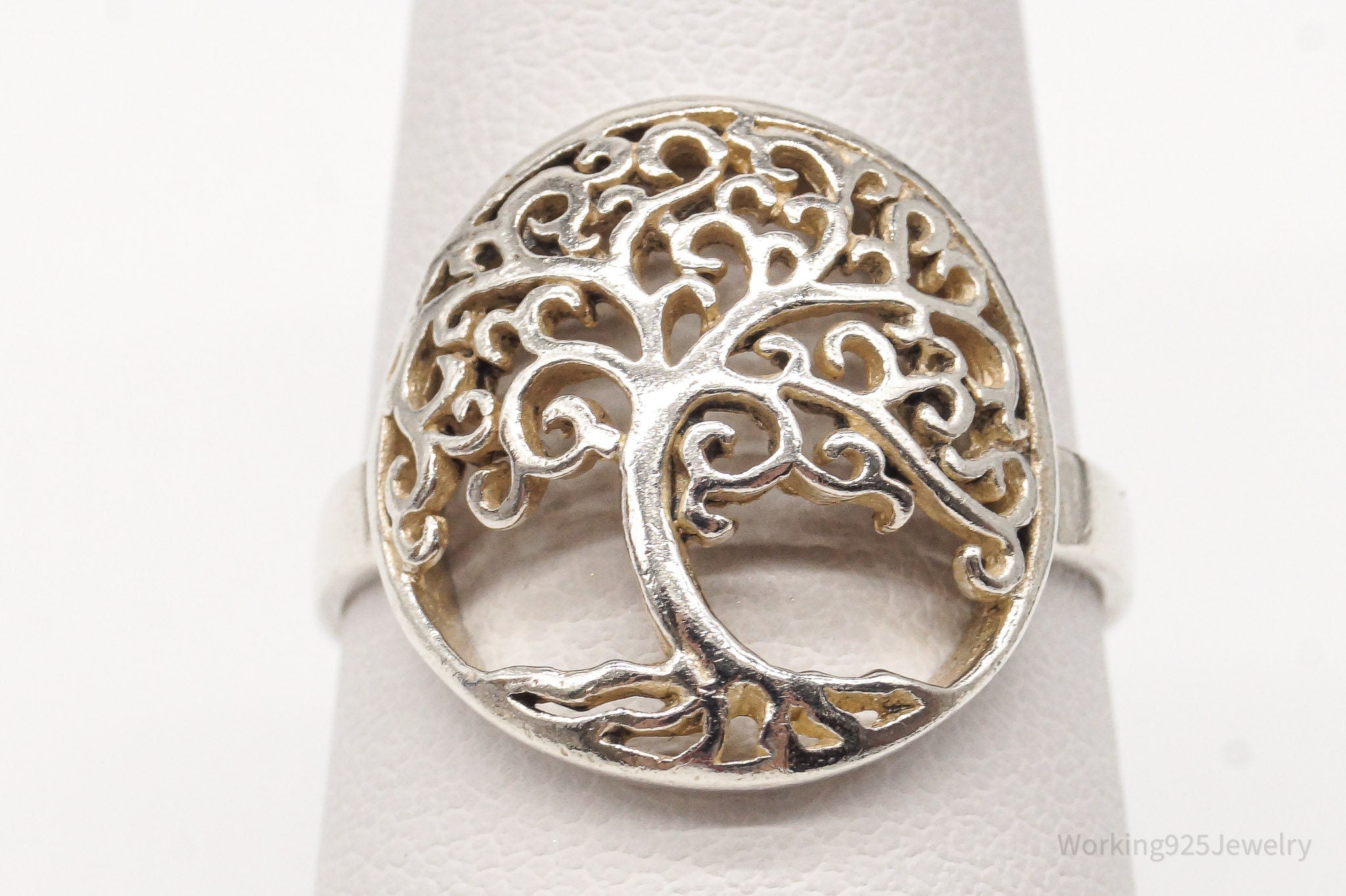 Vintage Tree Of Life Sterling Silver Ring - Size 8.25