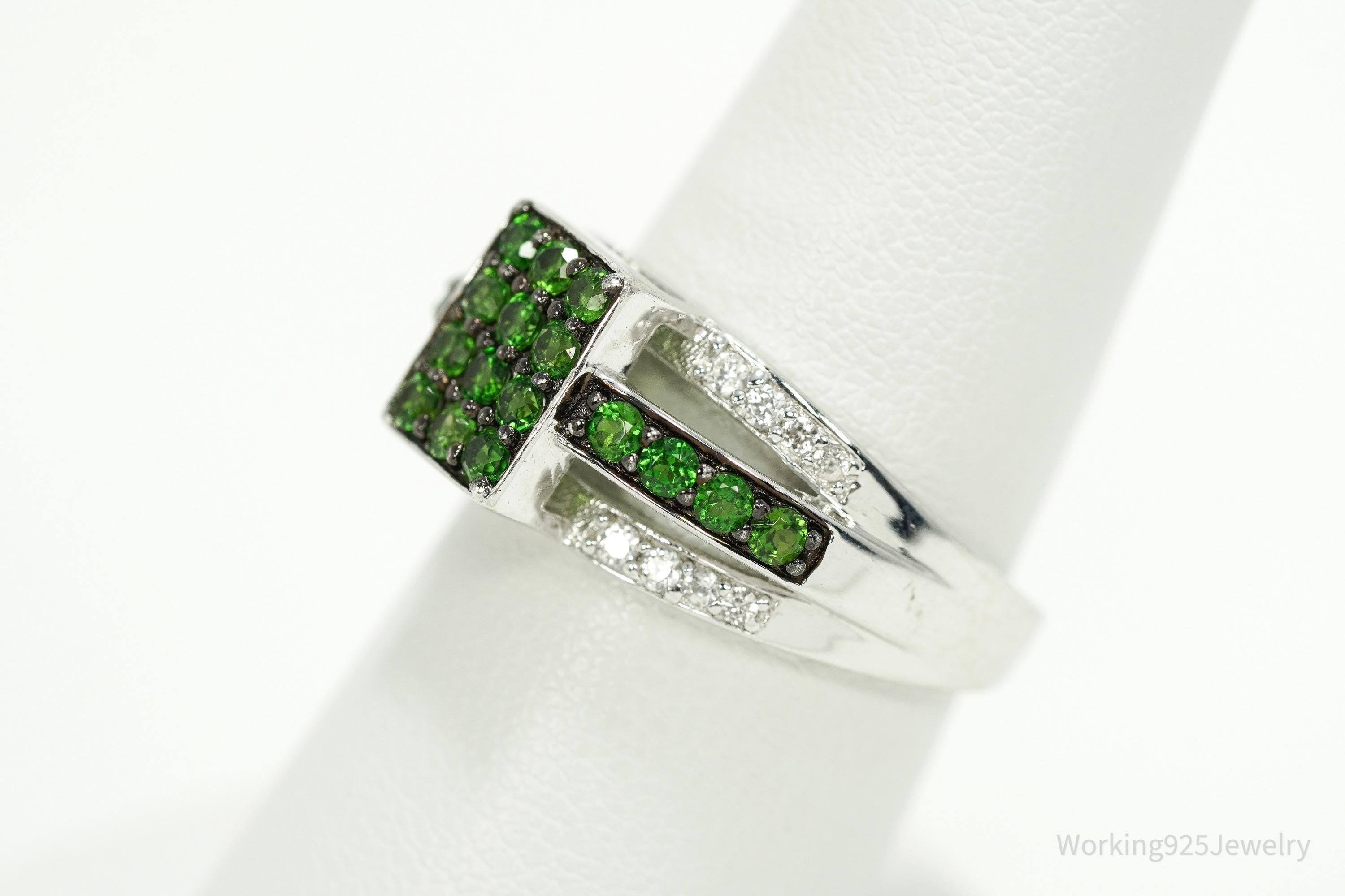 BBJ Green Chrome Diopside & Cubic Zirconia Sterling Silver Ring Size 6.75