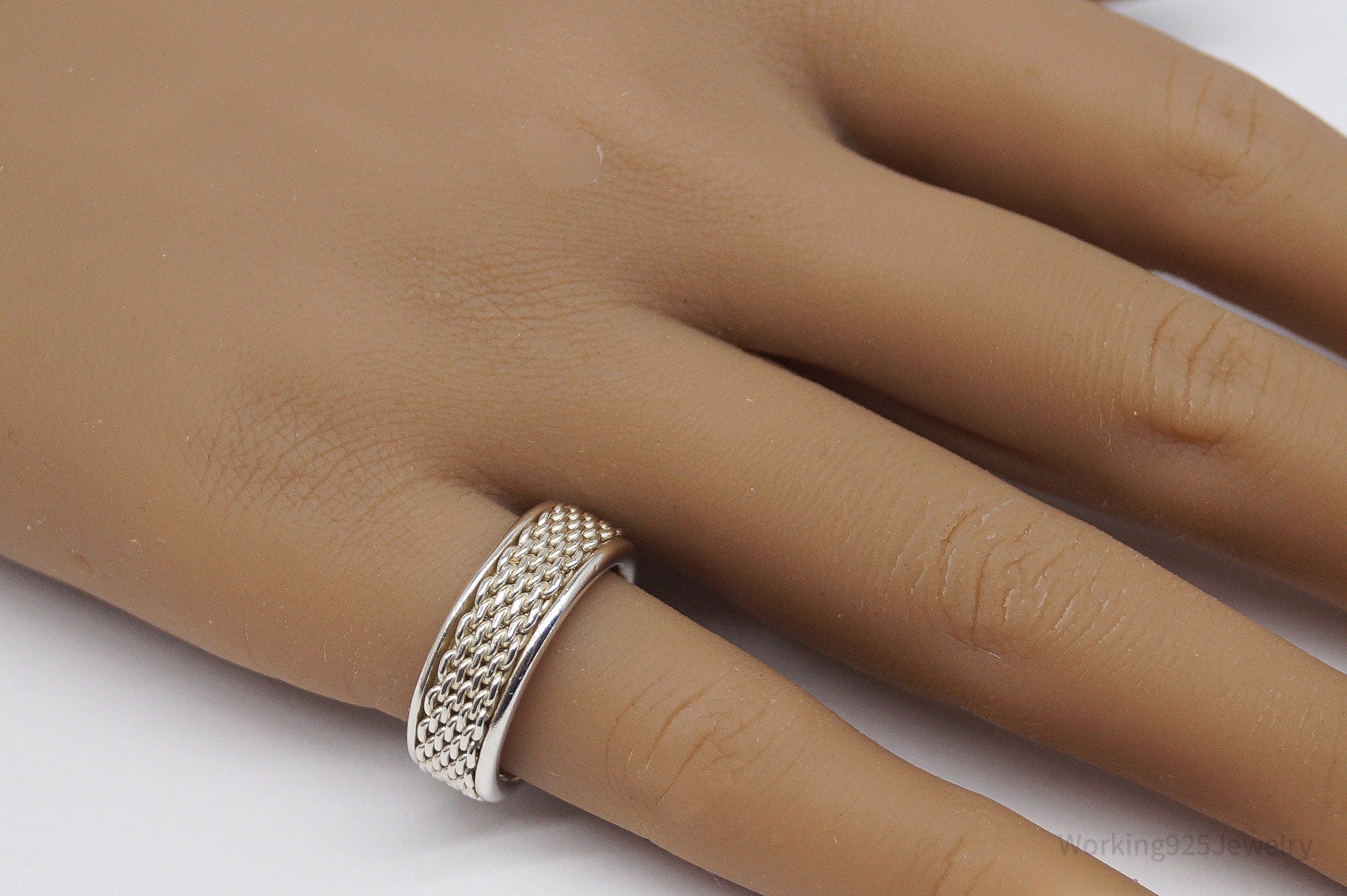 Vintage Espo Sig Chainlink Sterling Silver Band Ring - Size 6