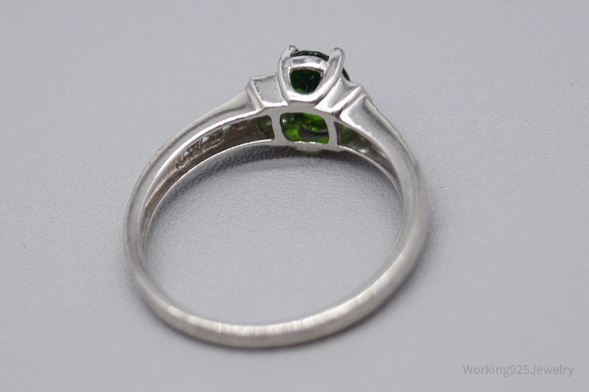 Vintage Green Chrome Diopside White Topaz Sterling Silver Ring - Size 7