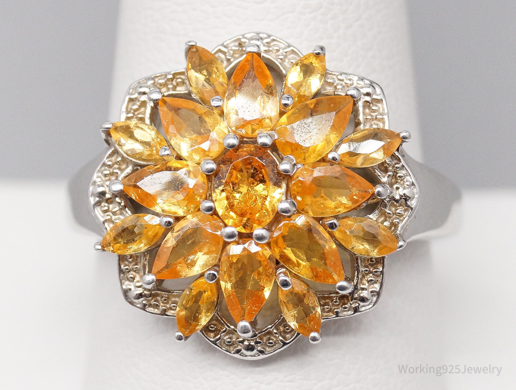 Vintage Orange Citrine Sterling Silver Ring - Size 10.25