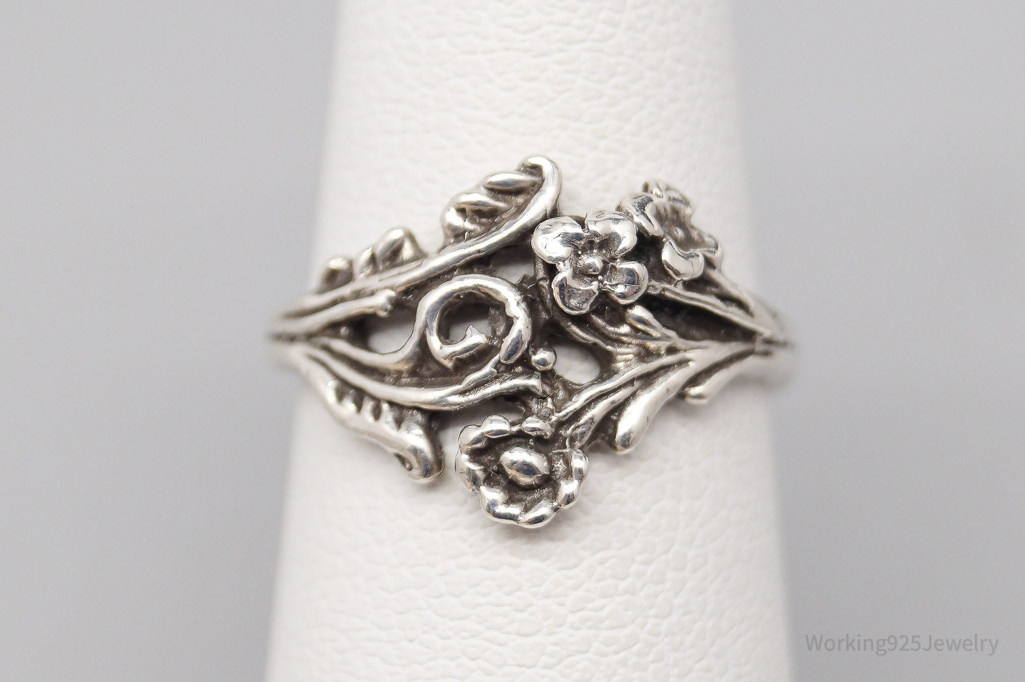 Vintage Flowers Wrap Sterling Silver Ring - Size 5