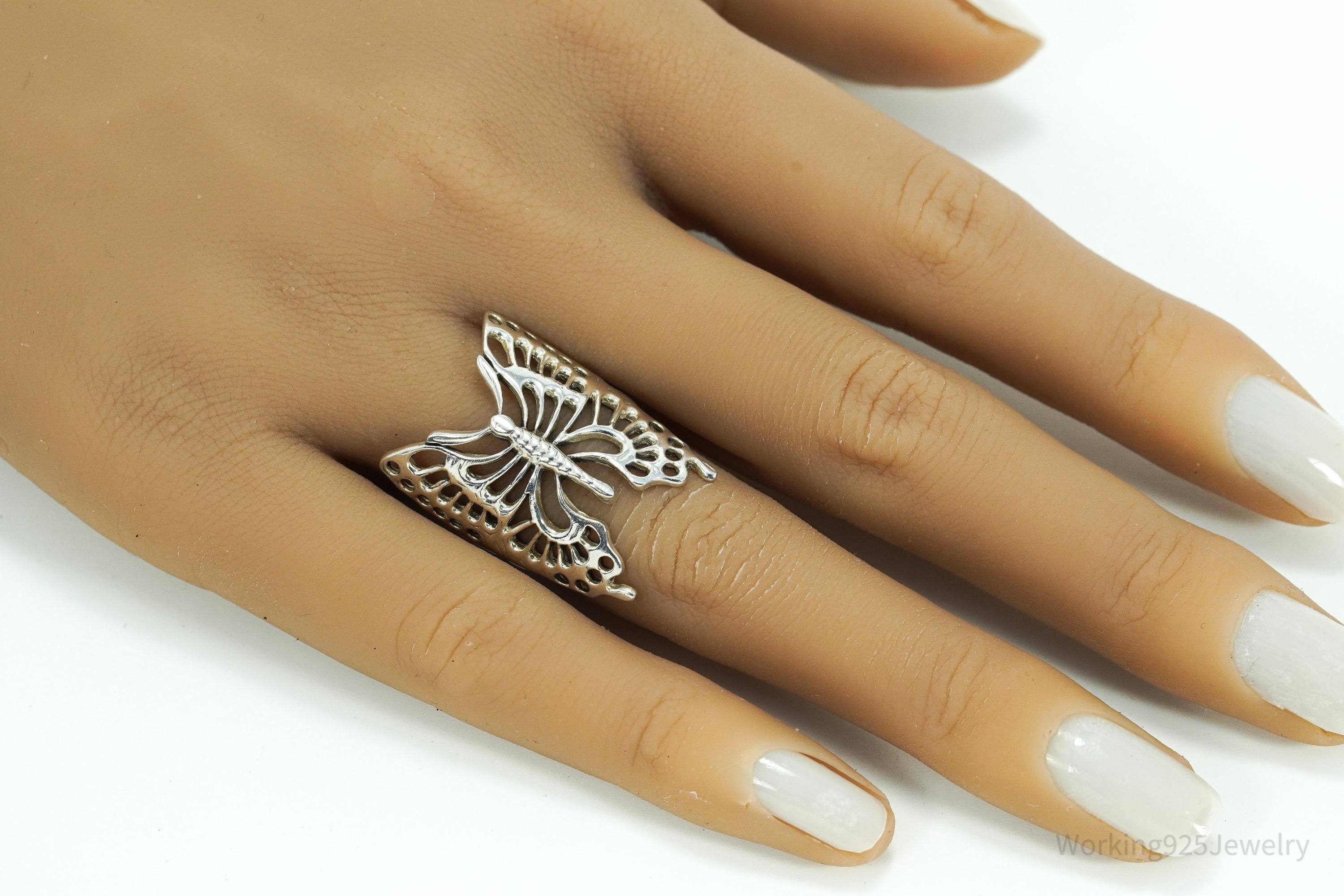 Vintage Large Butterfly Sterling Silver Ring - Size 7.75