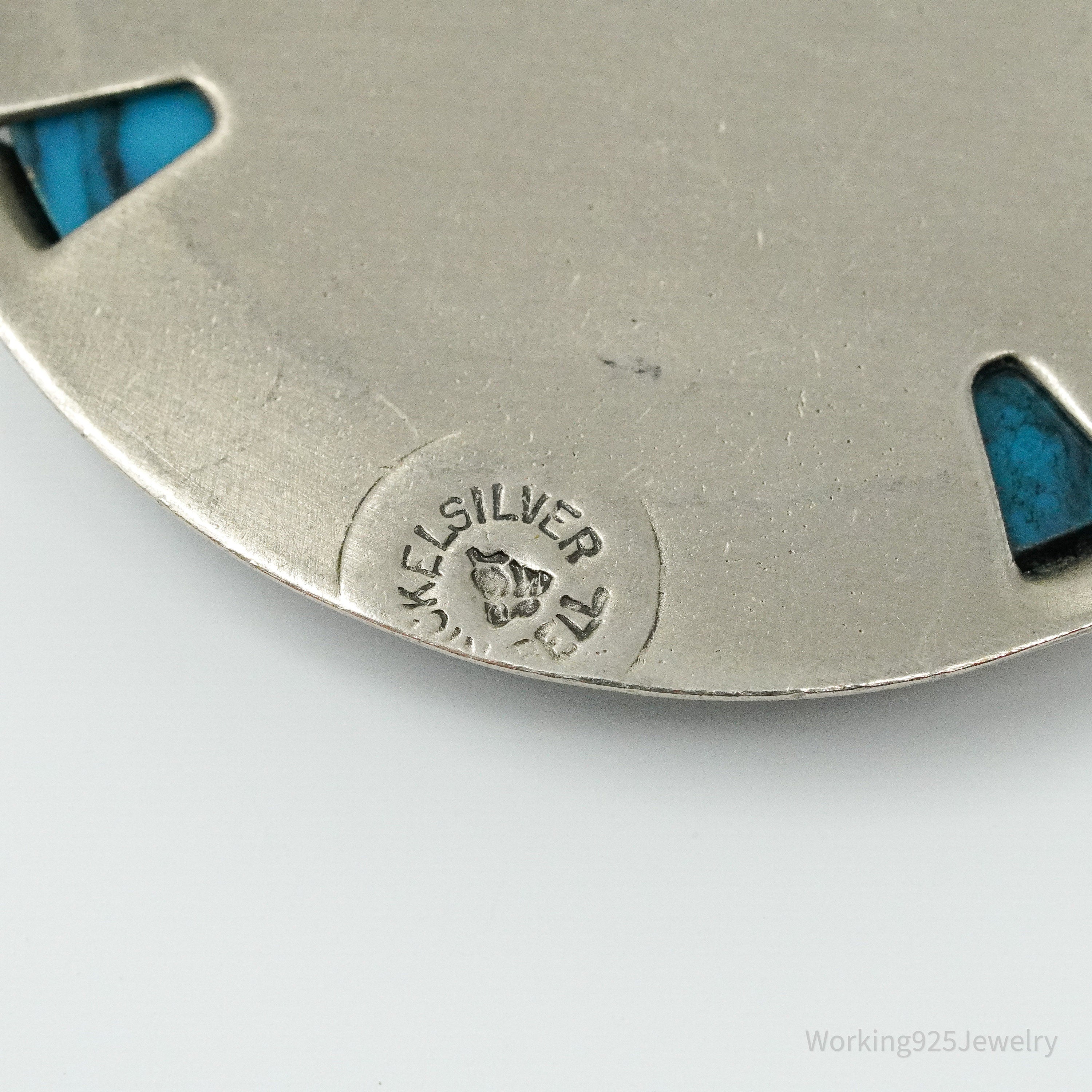 Vintage Bell Trading Post Turquoise Nickel Silver Bolo Tie Pendant