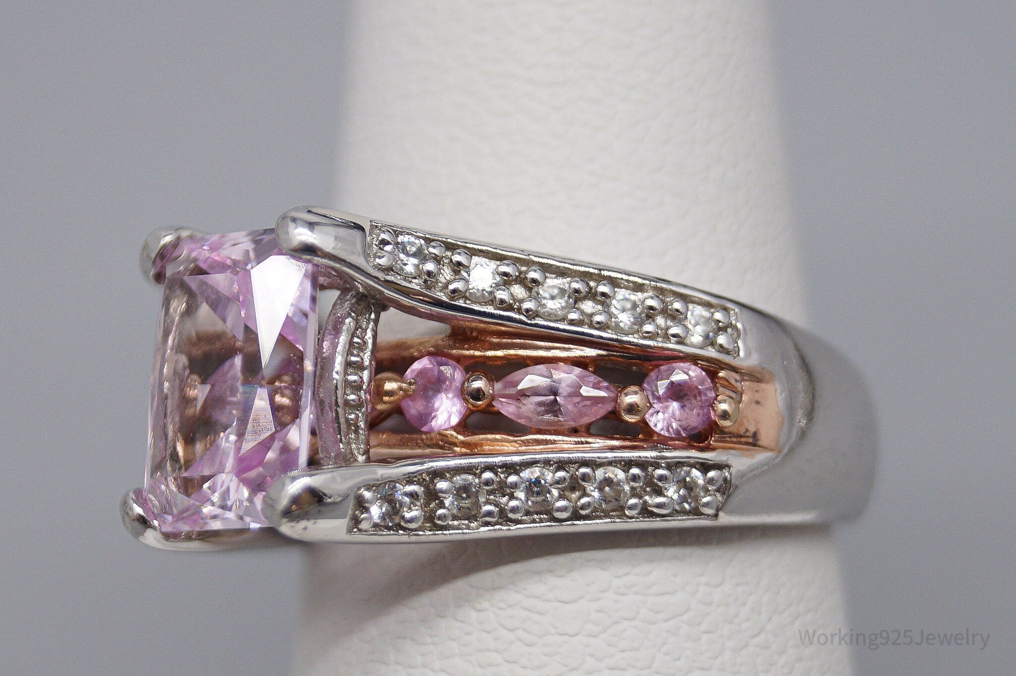 Pink Kunzite Pink Sapphire & Cubic Zirconia Rose Gold Over Sterling Silver Ring SZ 6