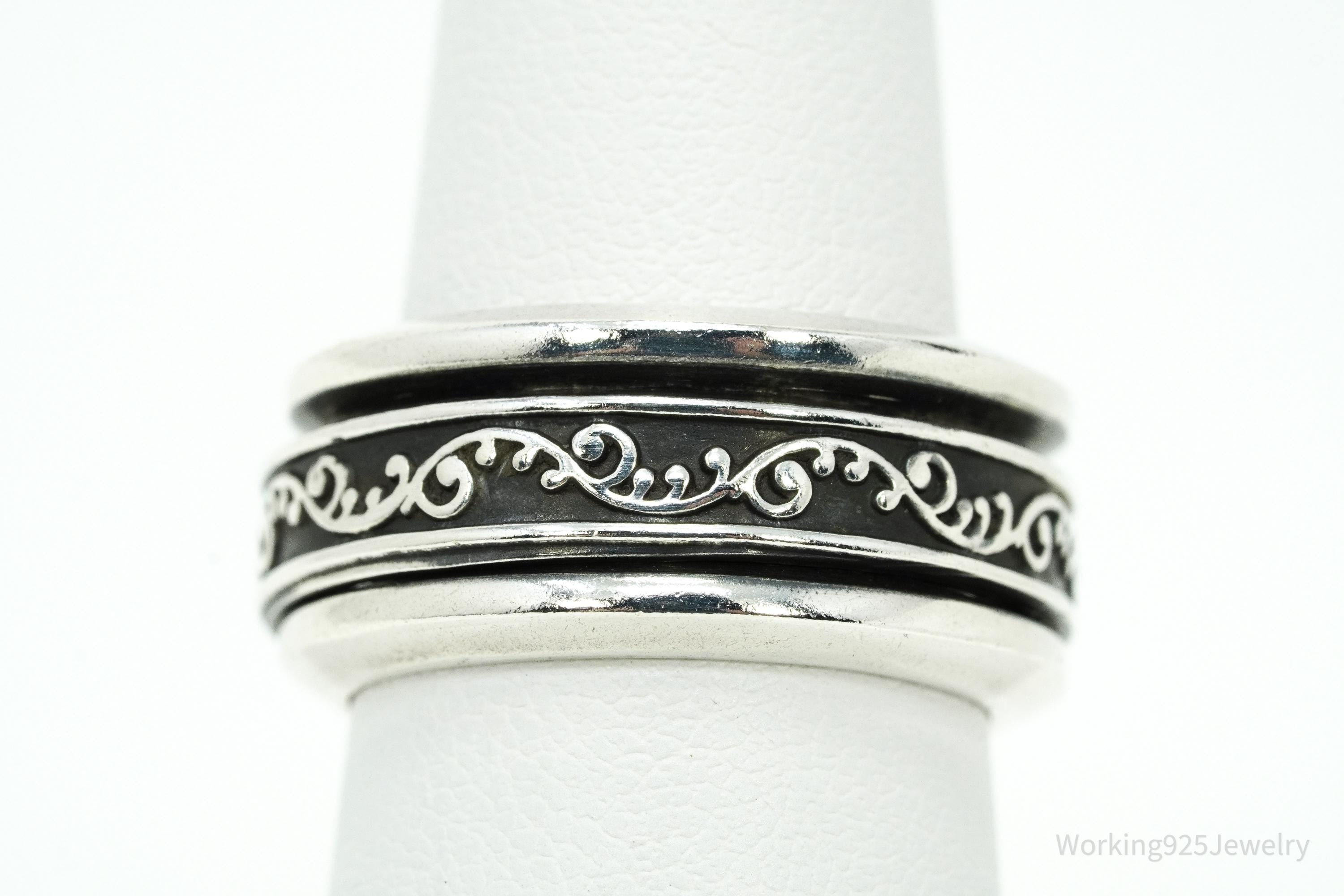 Vintage Vine Design Sterling Silver Spinner Ring - Size 7.25