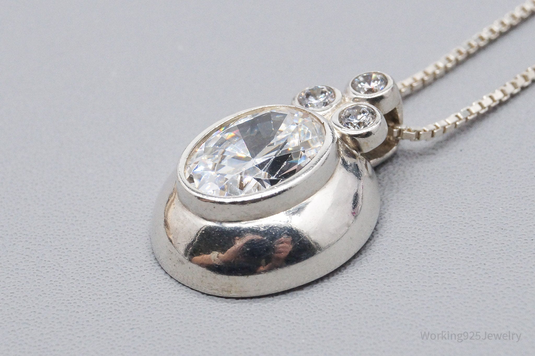 Vintage Large Diamonique Cubic Zirconia Sterling Silver Necklace 18"