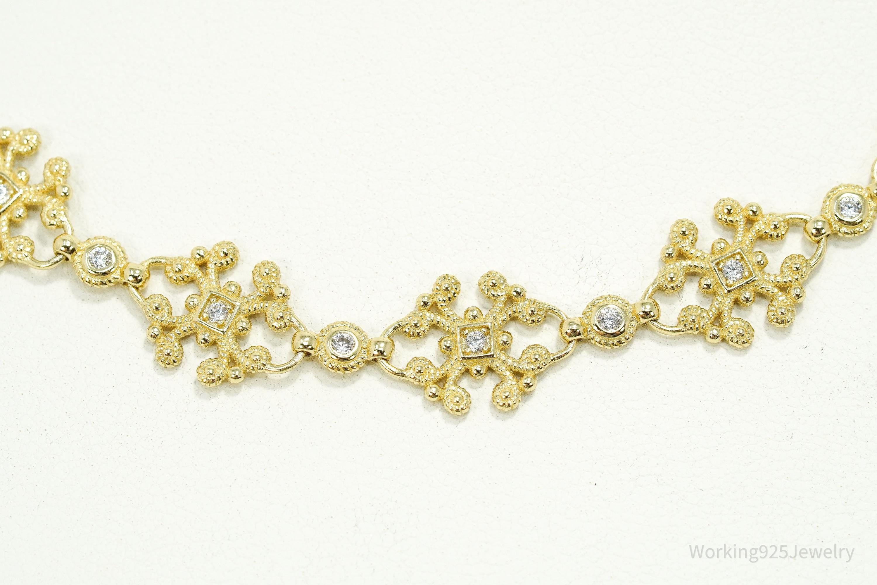 Vintage Gold Vermeil Cubic Zirconia Sterling Silver Necklace 16"