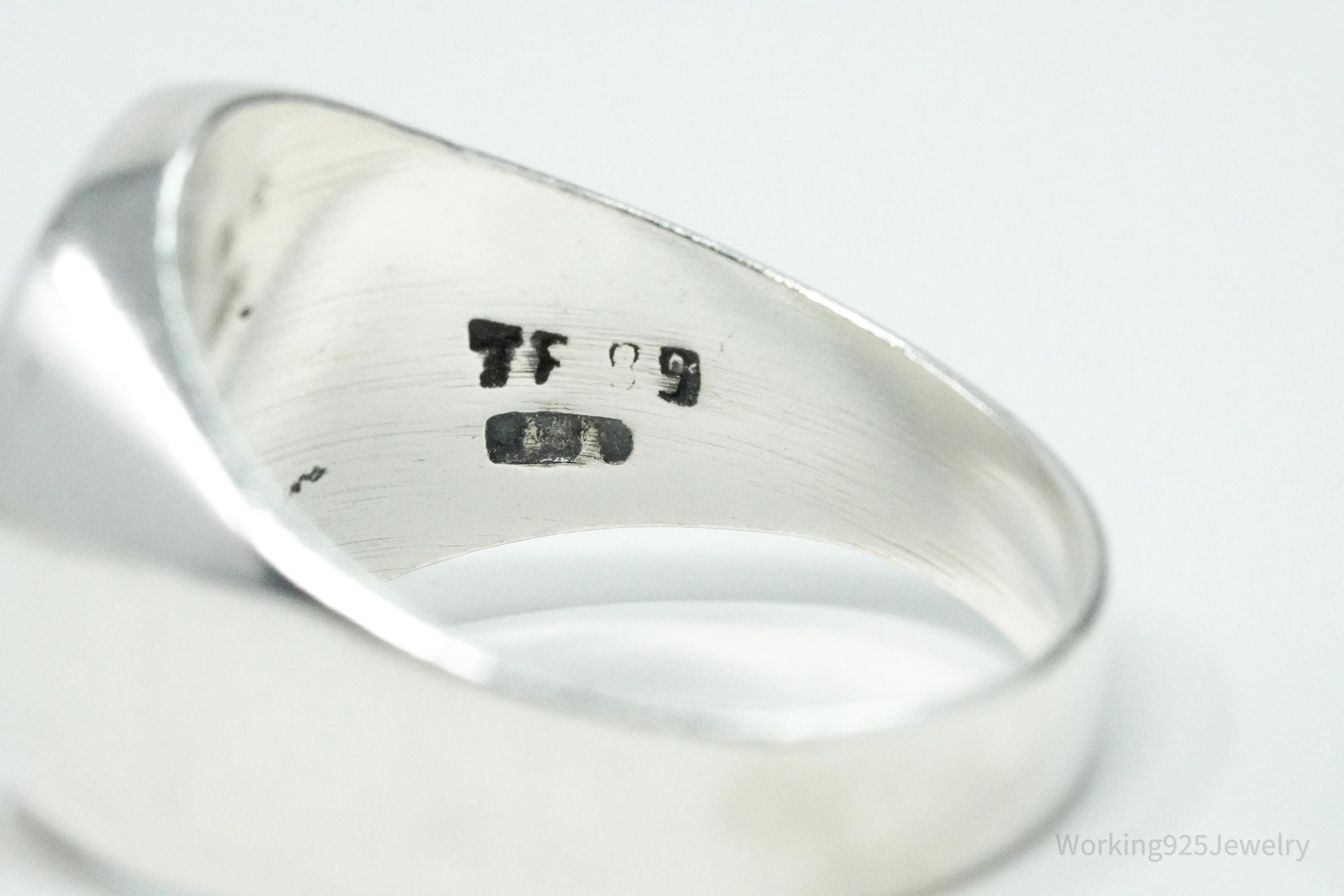 Vintage Aztec Mayan Sun Calendar Sterling Silver Ring Size 11.5