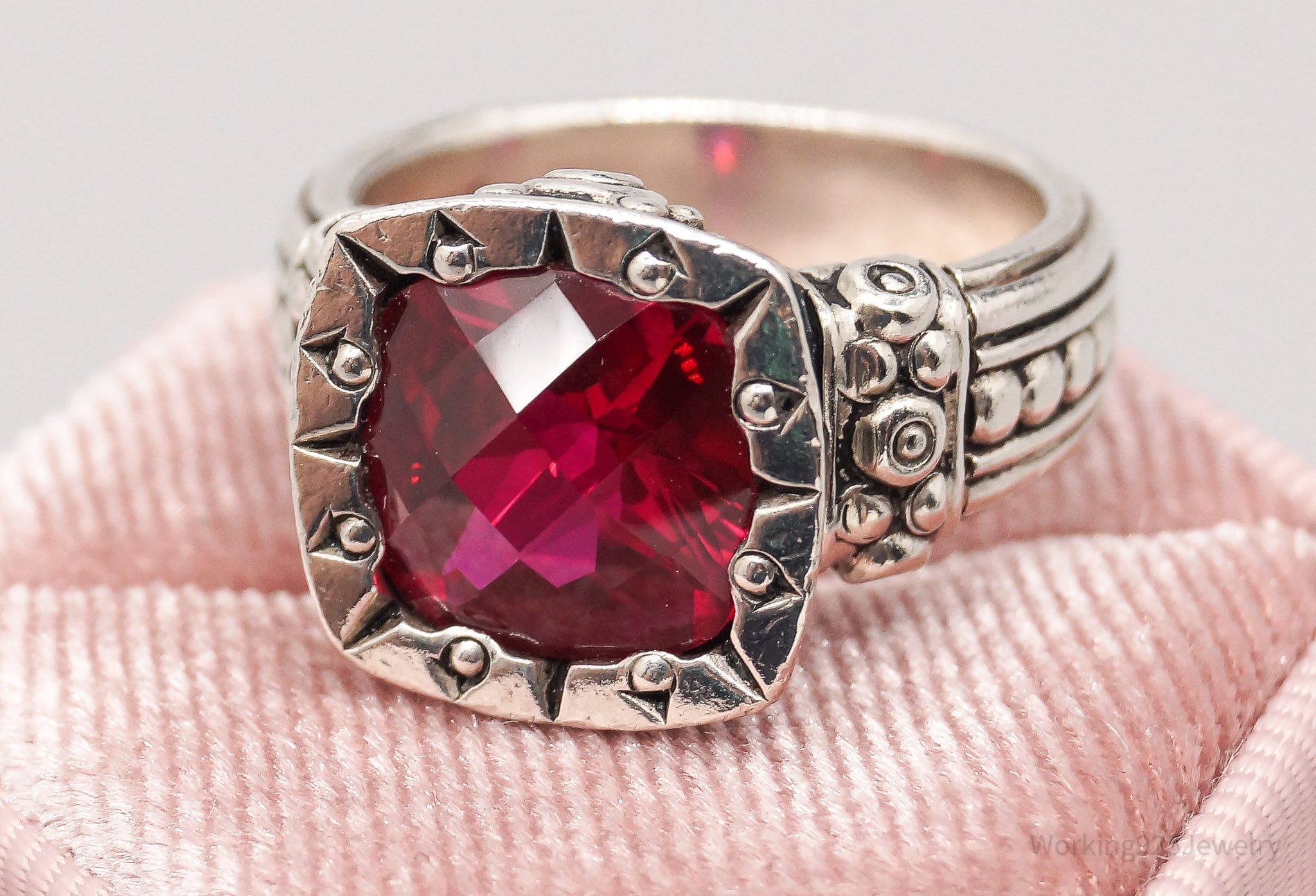 Vintage D & R Lab Ruby Sterling Silver Ring - Size 7