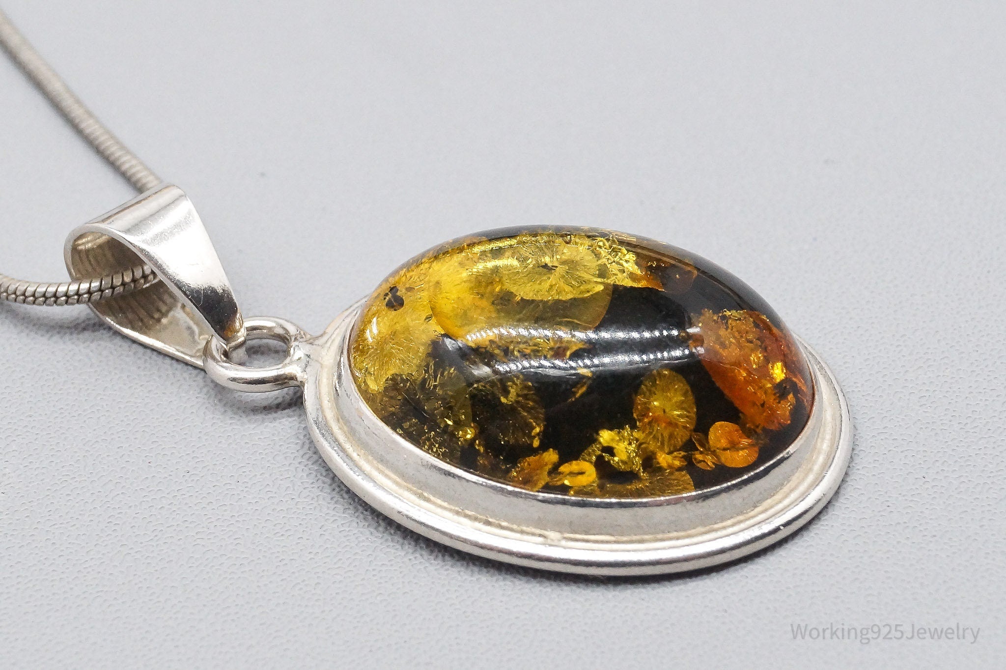 Vintage Large Amber Sterling Silver Chain Necklace 20"