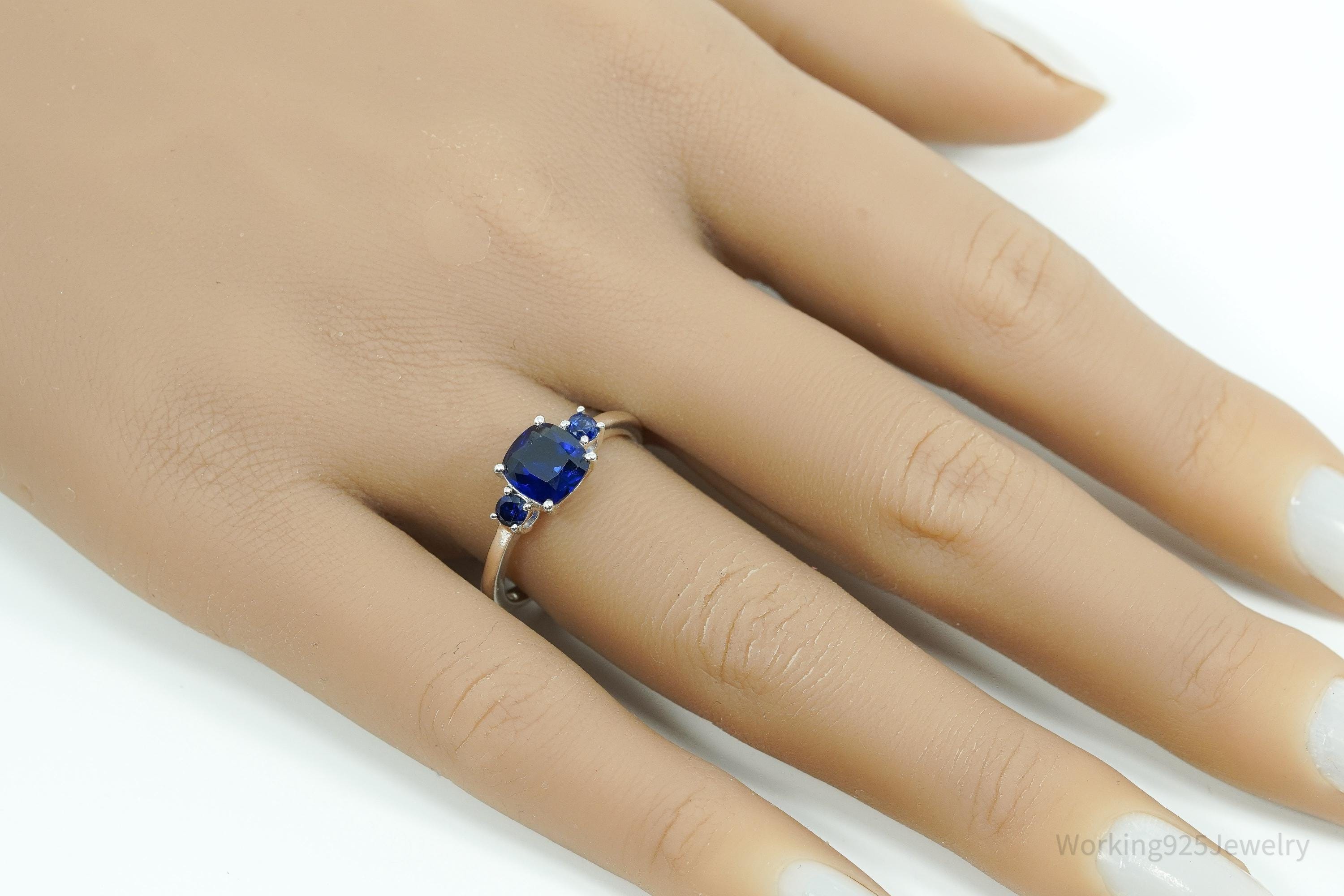 Vintage Blue Sapphire Sterling Silver Ring - Size 8