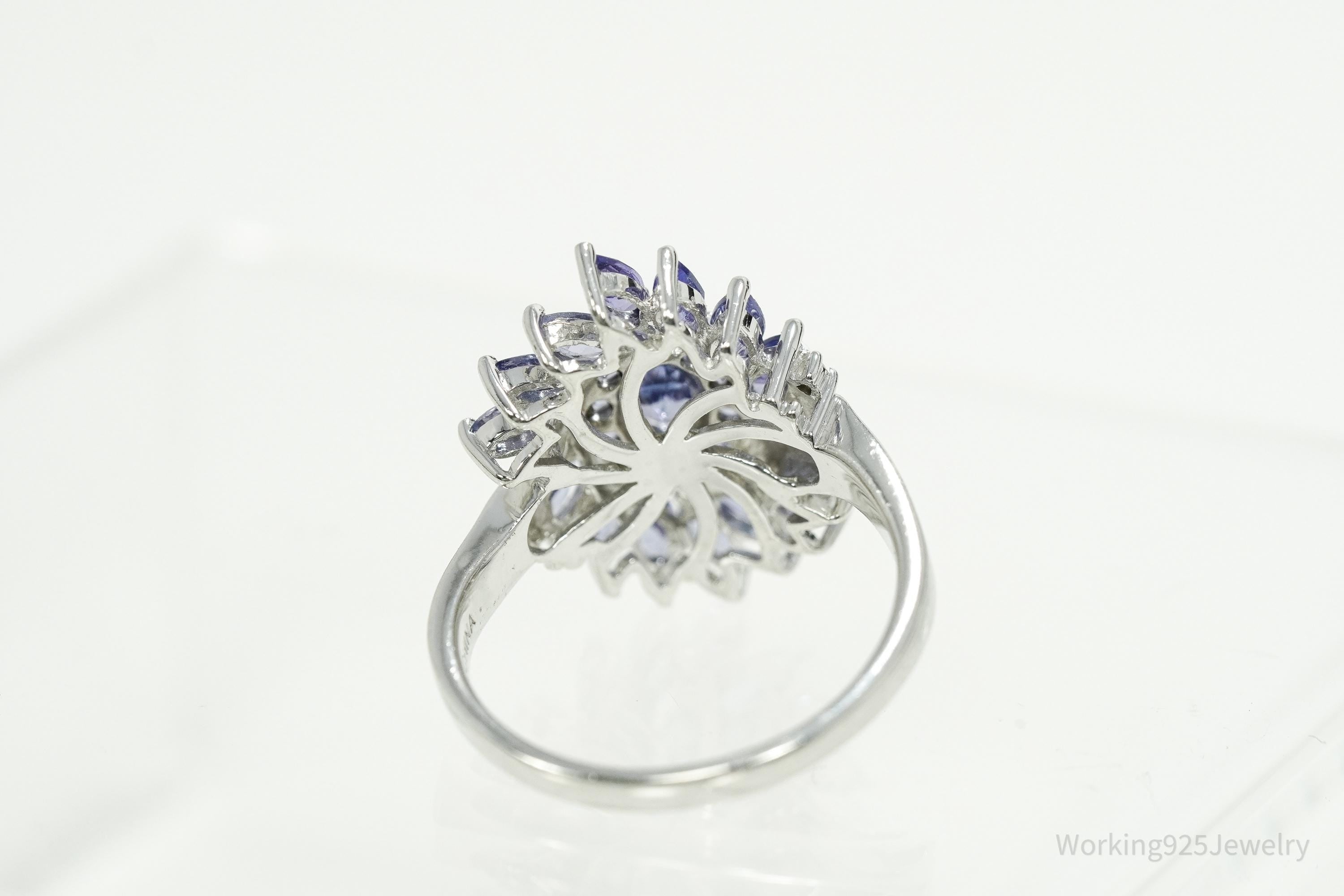 Designer JS Tanzanite & Diamond Sterling Silver Ring Size 10.25