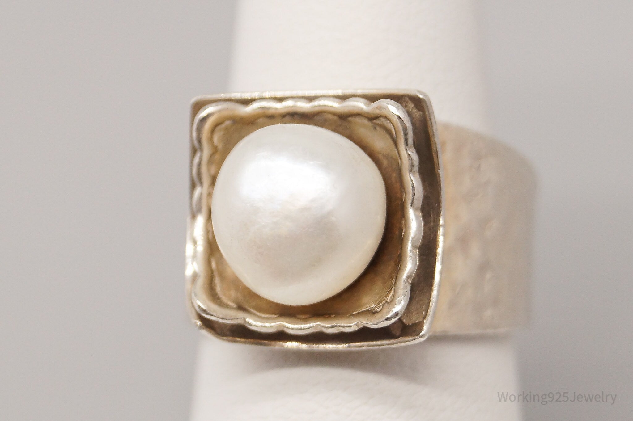 Vintage Designer Silpada Retired White Pearl Sterling Silver Ring - Size 7.75