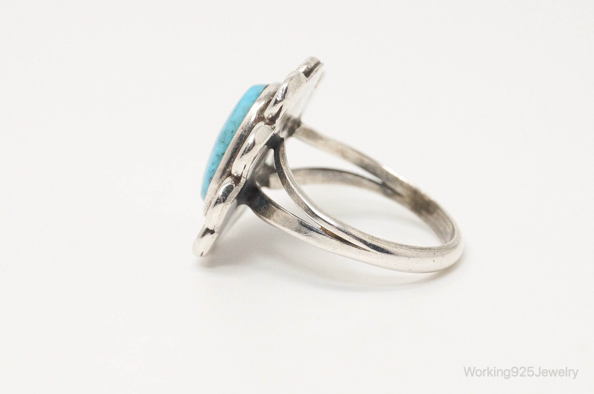 Vintage Native American Blue Turquoise Unsigned Sterling Silver Ring - Sz 9.25