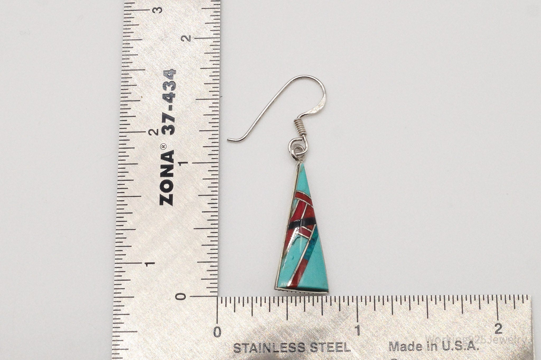 Vintage Native American Multi Gemstone Sterling Silver Earrings