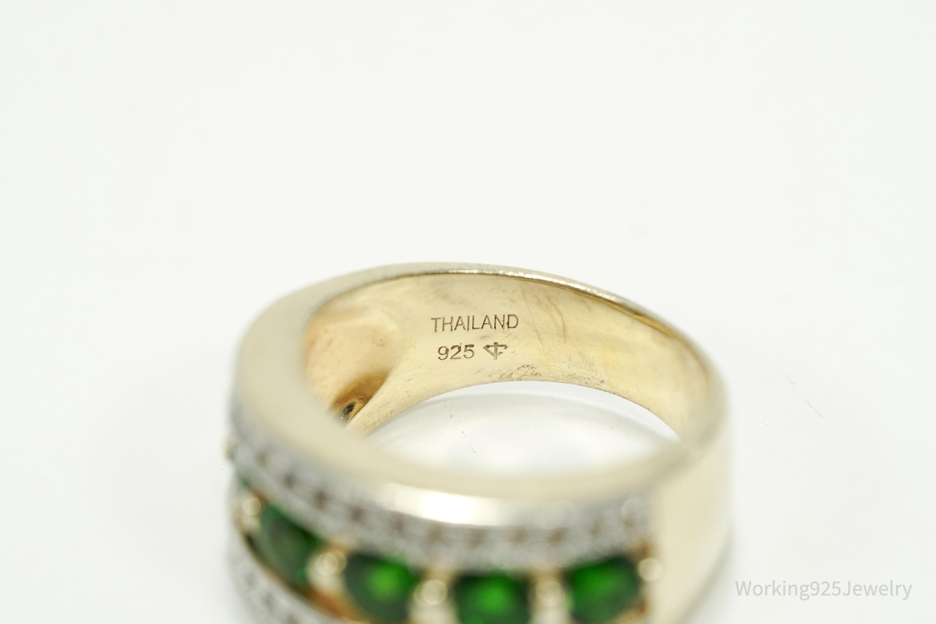 Vintage Green Chrome Diopside & White Topaz Gold Over Sterling Silver Ring - Size 6.75