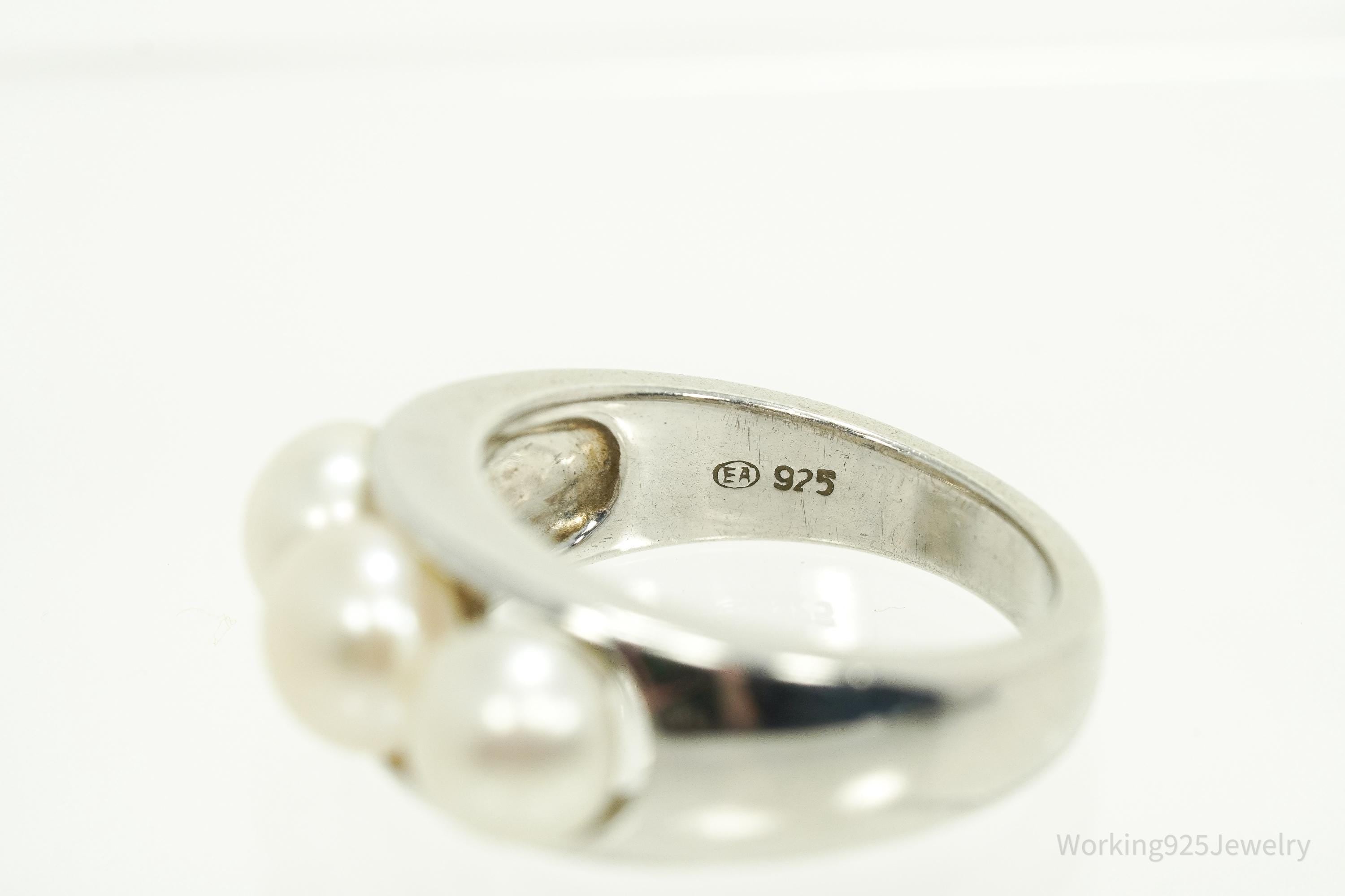 Vintage EA Pearl Sterling Silver Ring - Size 7