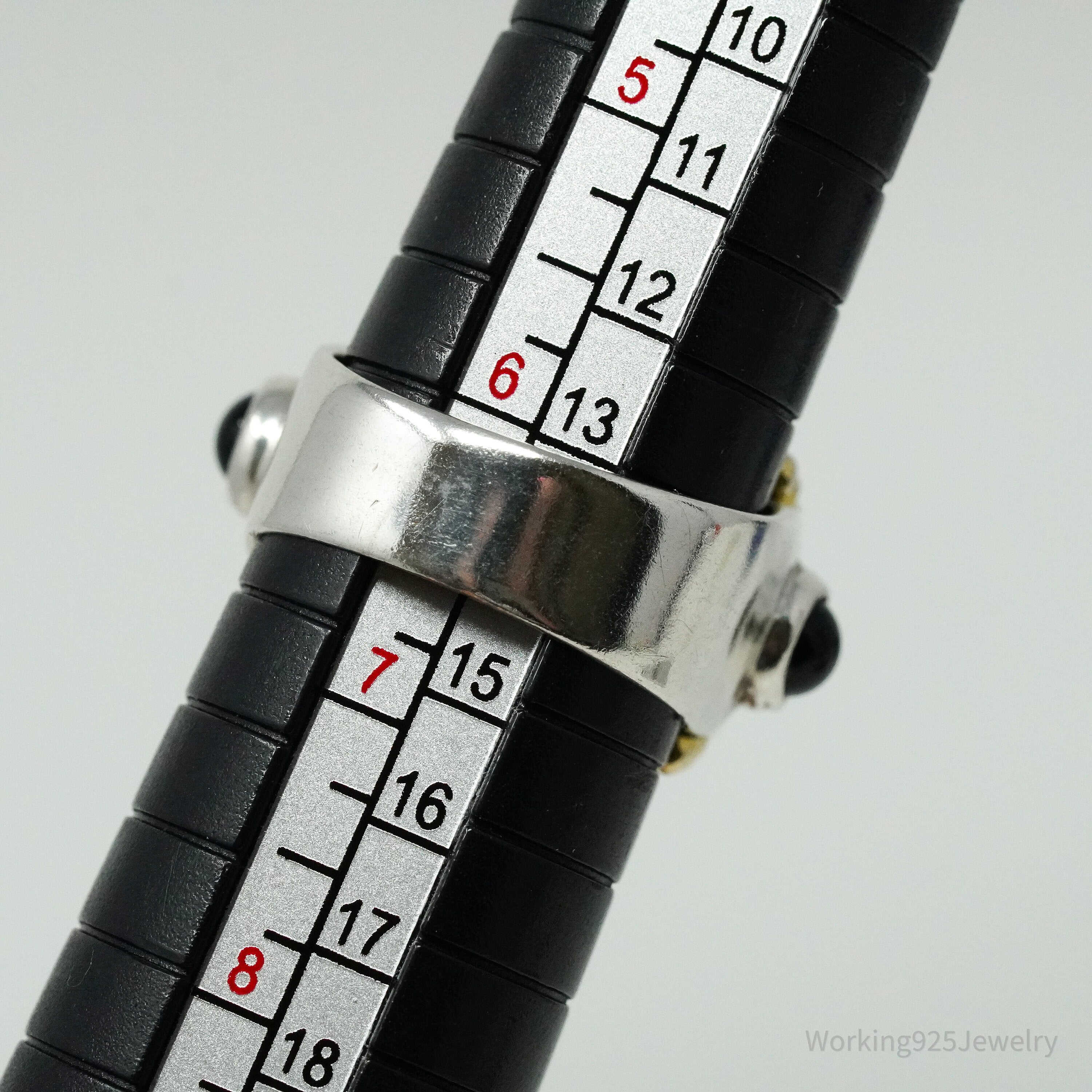 Vintage Italian Black Onyx Gold Vermeil Sterling Silver Ring - Size 6.5