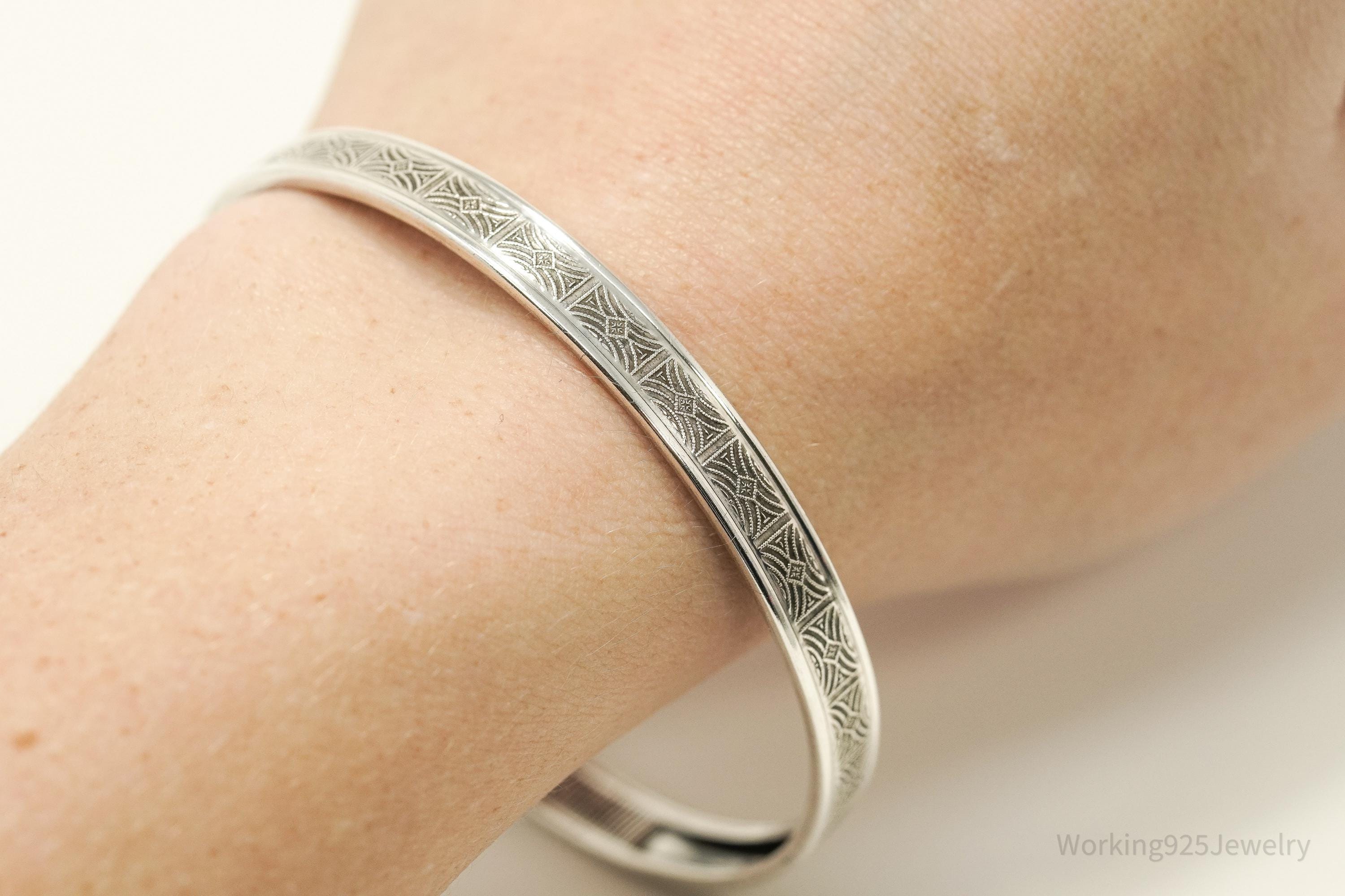 Antique Beau Art Deco Sterling Silver Bangle Bracelet 7 7/8"