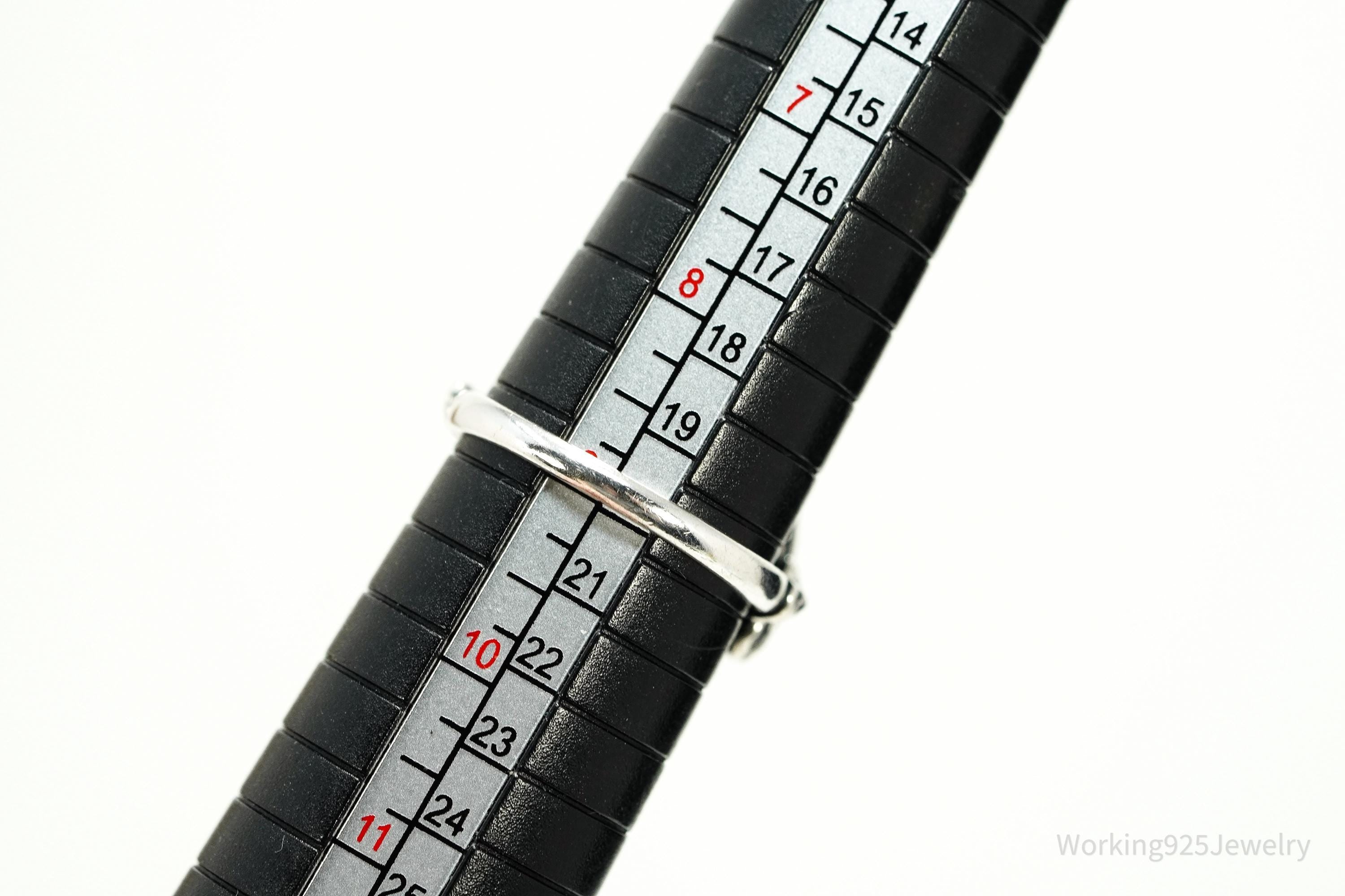 Vintage Large Amber Modernist Style Sterling Silver Ring - Size 9