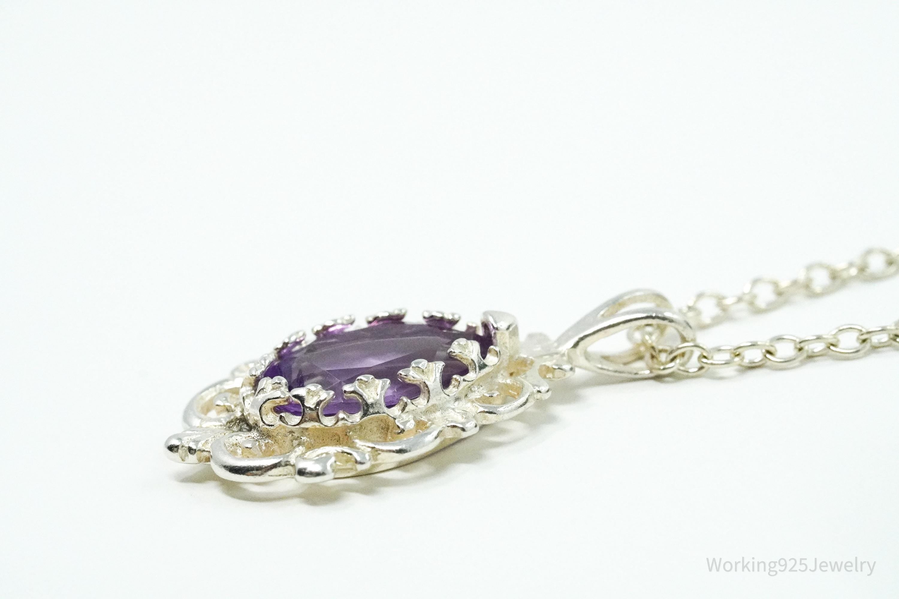 Vintage Amethyst Sterling Silver Chain Necklace 16"